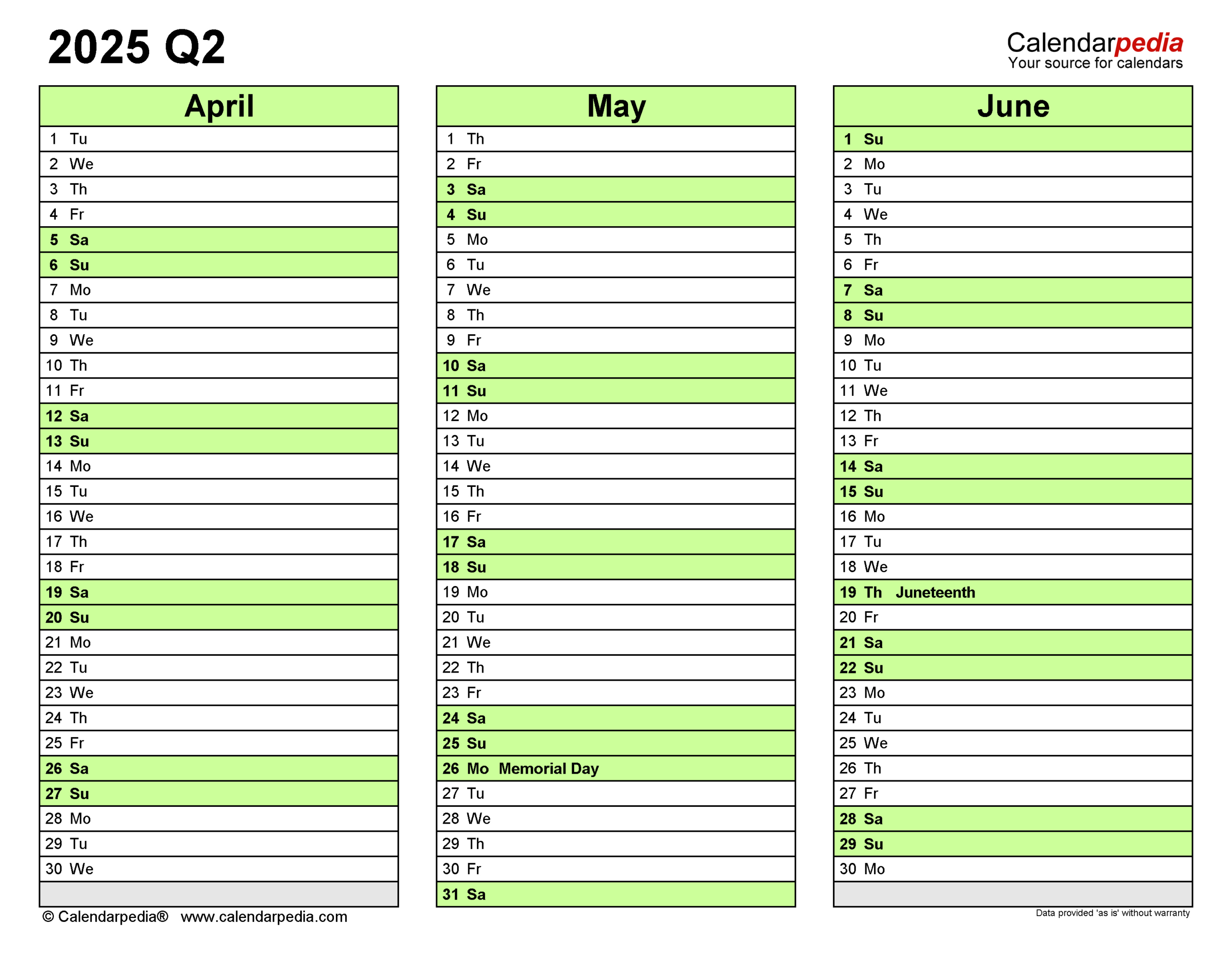 Quarterly Calendars 2025 - Free Printable Word Templates for 2025 Calendar Printable 3 Months Per Page