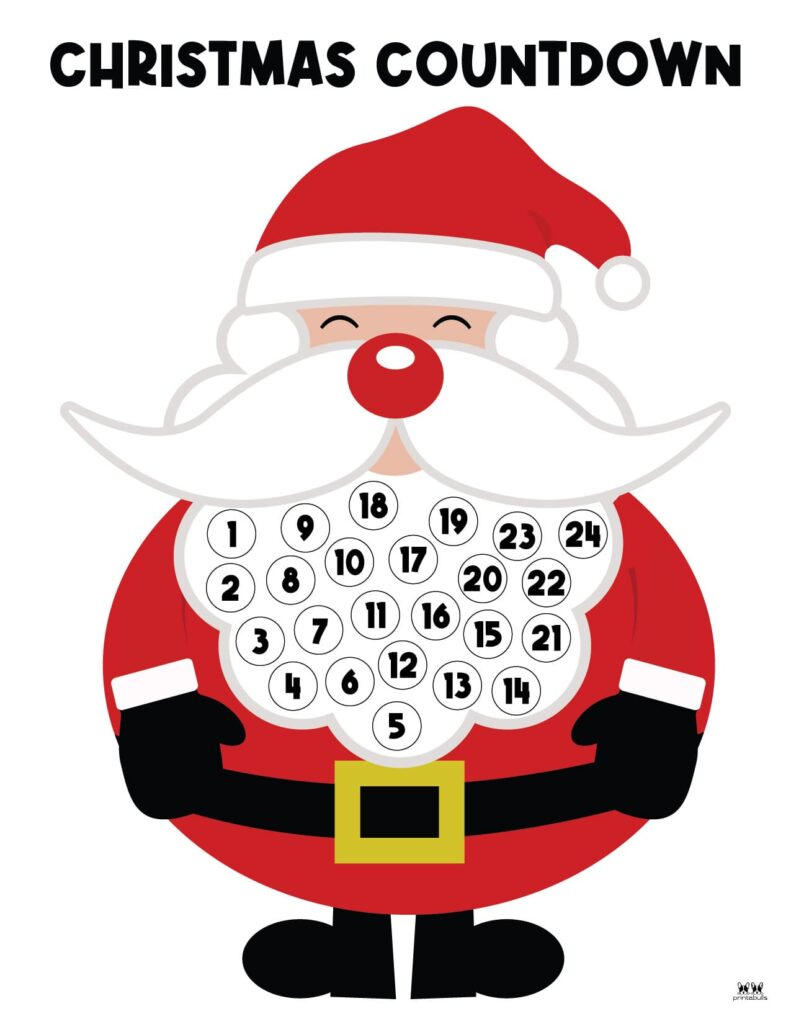 Santa Beard Countdown Calendars - 10 Pages | Printabulls regarding Free Printable Christmas Countdown Calendar 2025 Printable