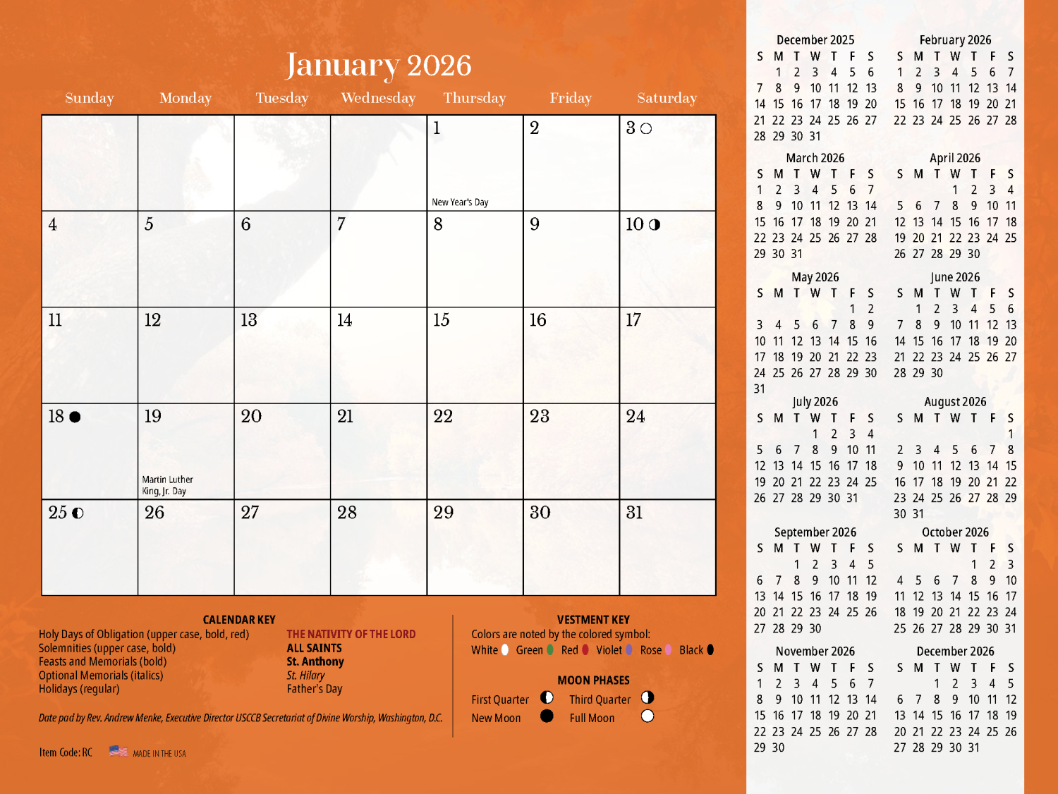 Scenic Catholic Calendar - English | Blue Mound Graphics with Liturgical Calendar 2026 Printable