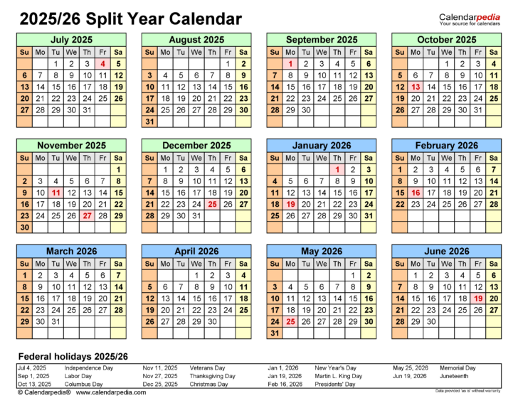 2025 and 2026 Calendar with Holidays Printable