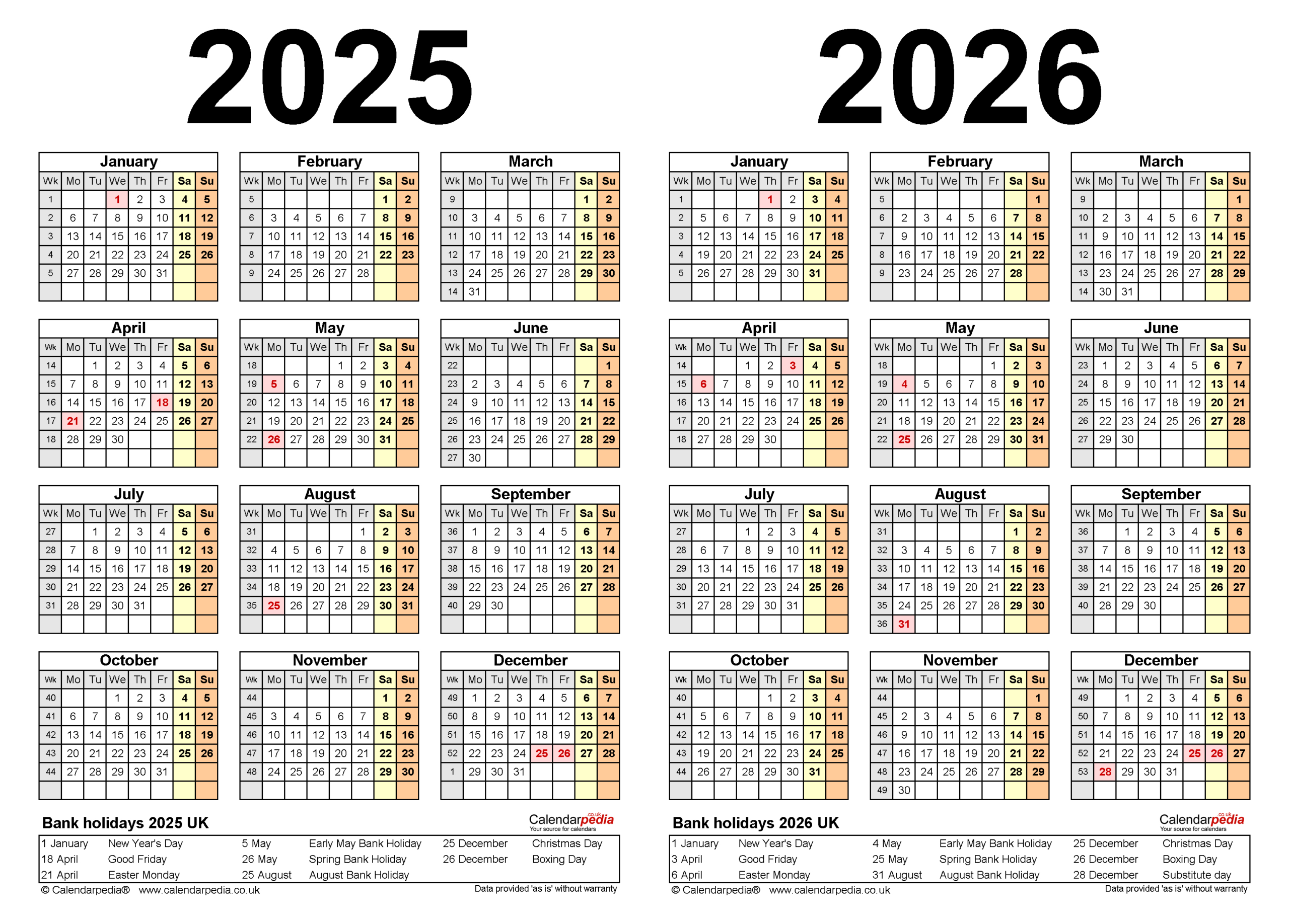 Two Year Calendars For 2025 And 2026 (Uk) For Pdf in 2025 and 2026 Calendar Printable