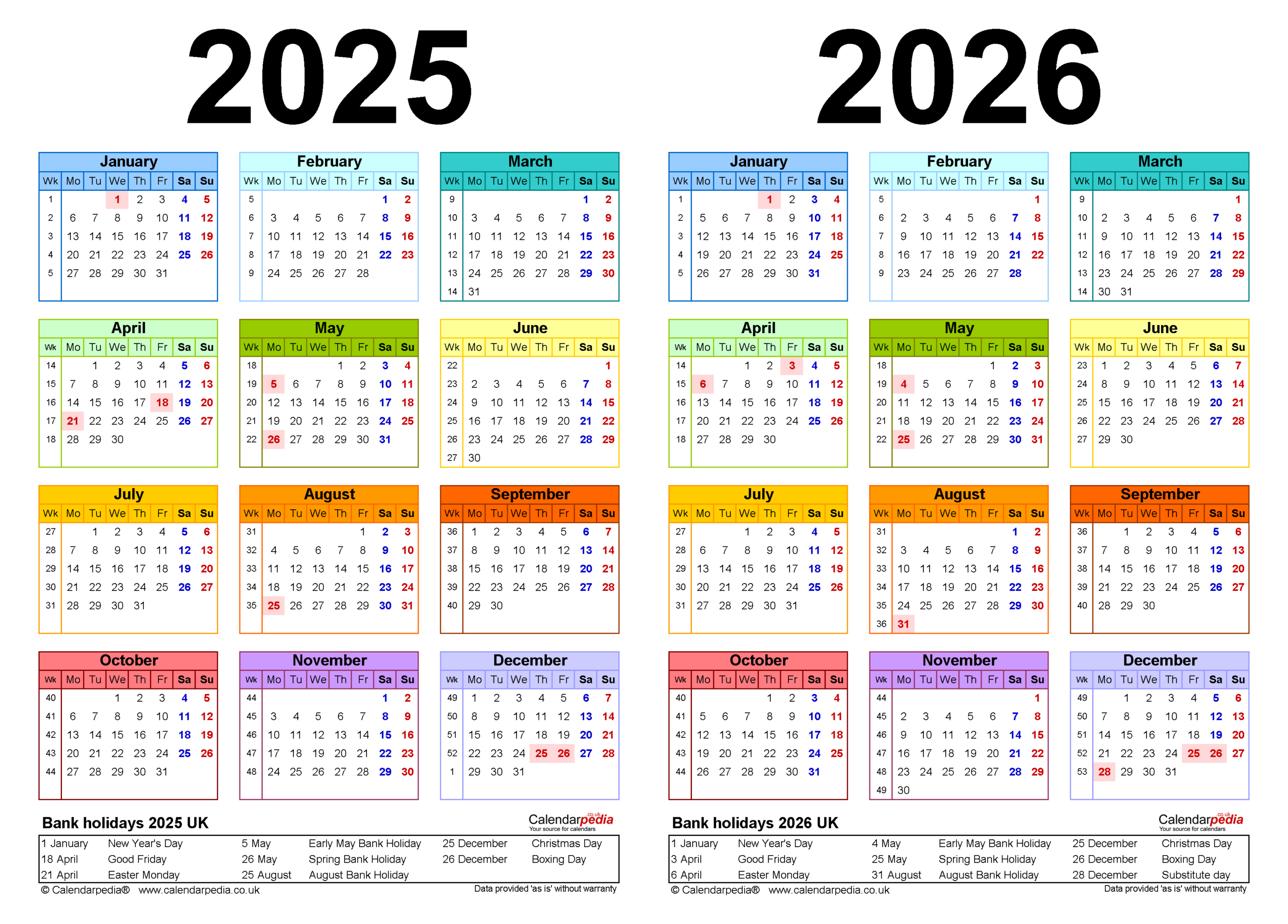 Two Year Calendars For 2025 And 2026 (Uk) For Pdf in Printable Calendar 2025-2026