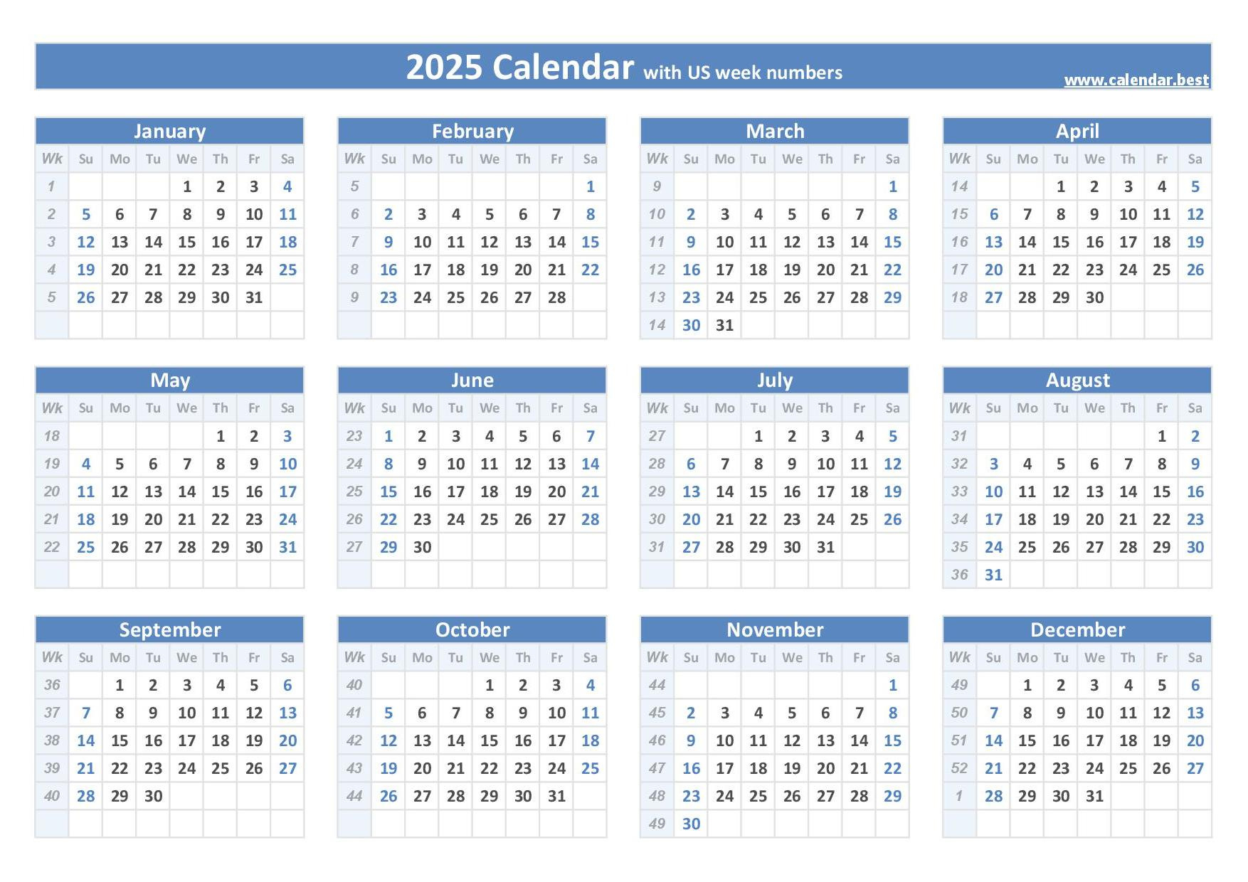 Week Numbers For 2025 : List And Calendar -Calendar.best regarding Printable 6 Week Calendar 2025