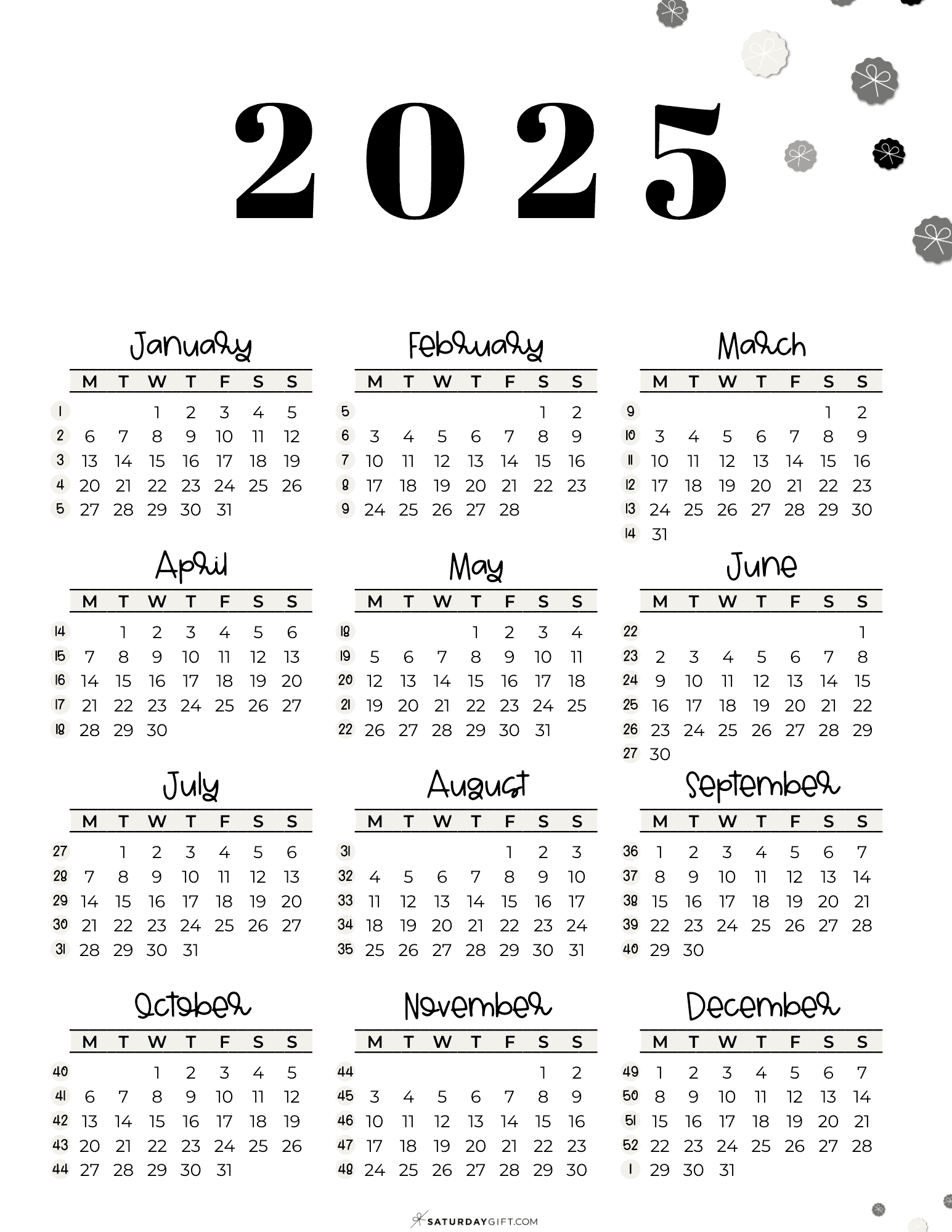 Week Numbers For 2025 - What Week Is It? | Saturdaygift for Printable 2025 Calendar With Week Numbers