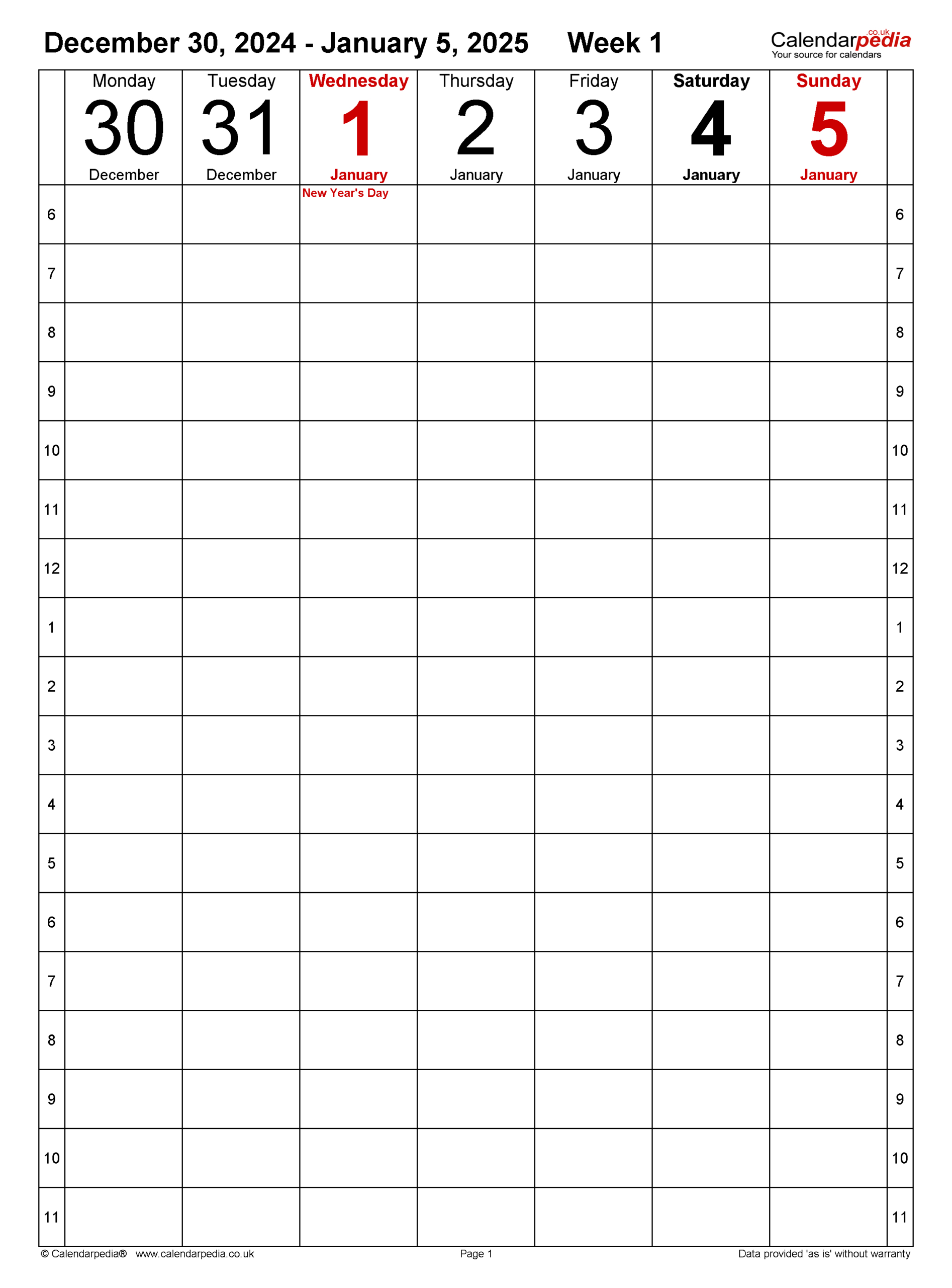 Weekly Calendar 2025 Uk - Free Printable Templates For Word intended for Weekly Calendar 2025 Printable with Times