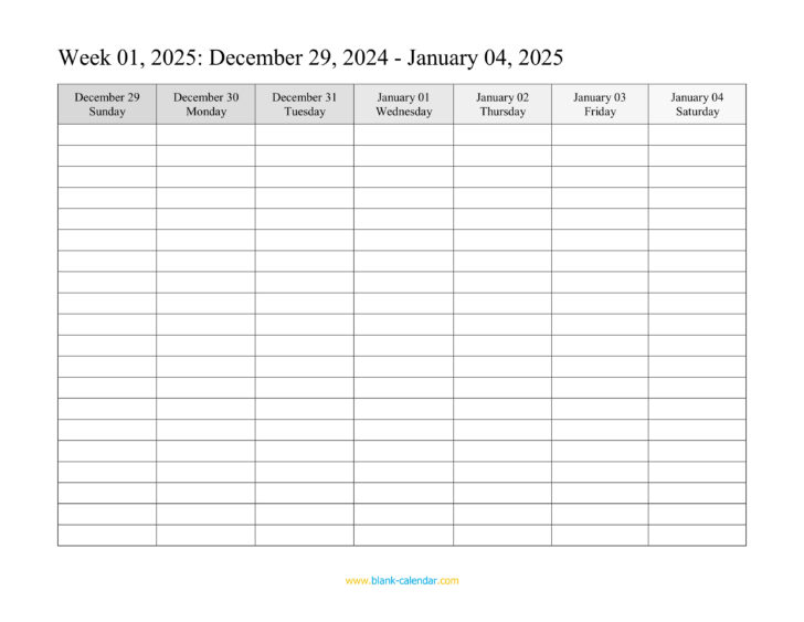 Calendar 2025 Printable Weekly