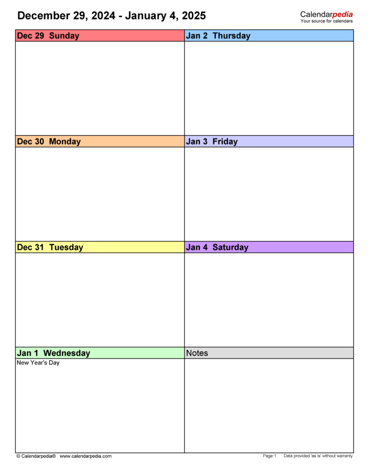 Blank Week Calendar 2025 Printable