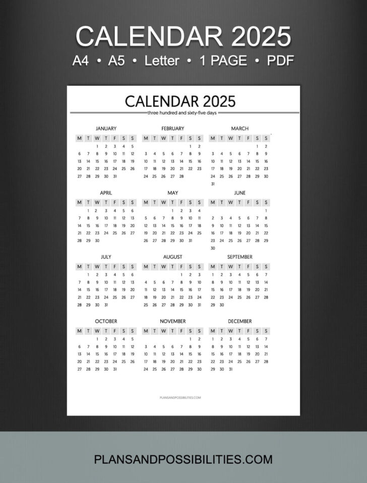 2025 A5 Calendar Printable