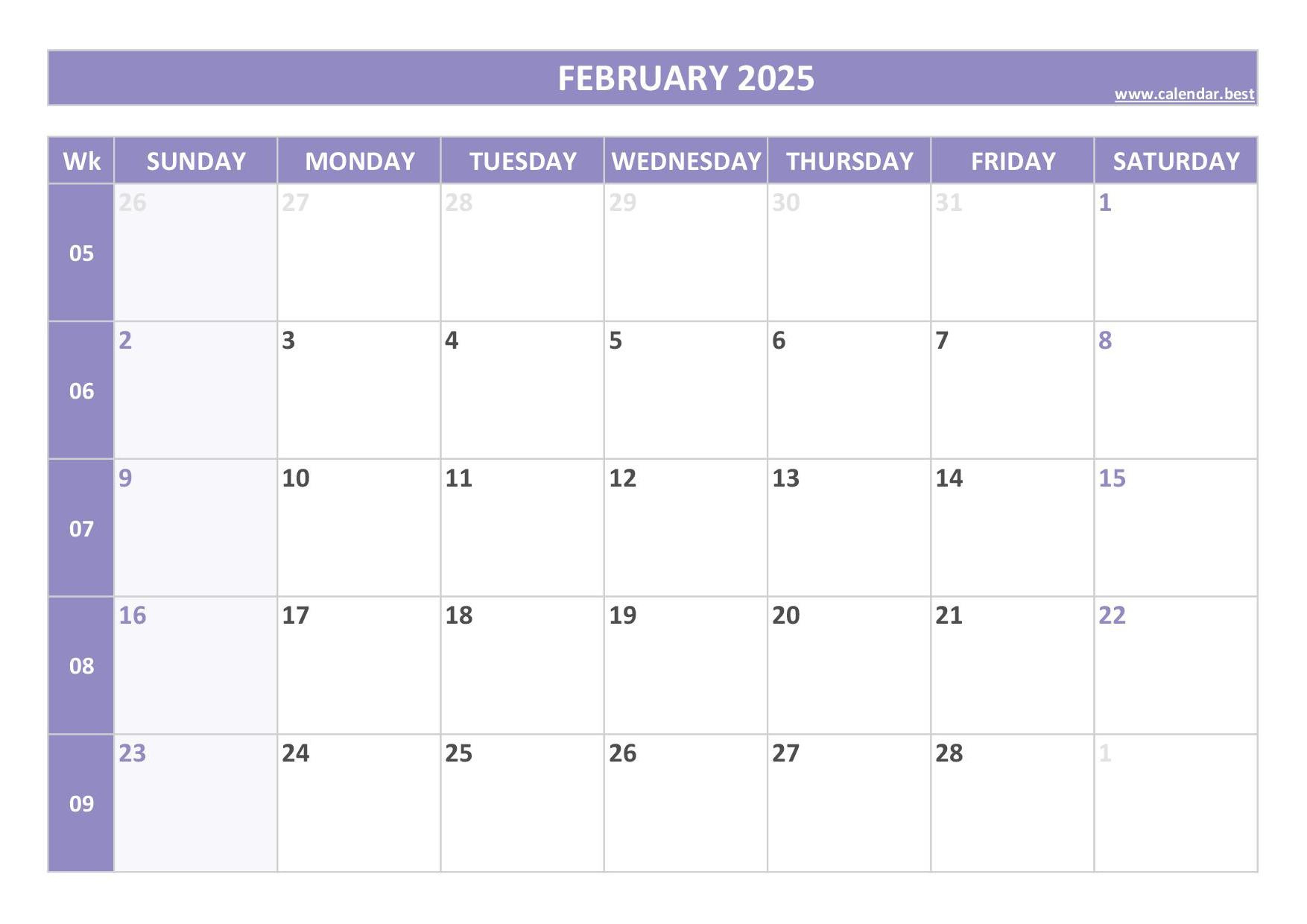 2025 Calendar With Week Numbers (Us And Iso Week Numbers) inside February Calendar 2025 Numbers Printable