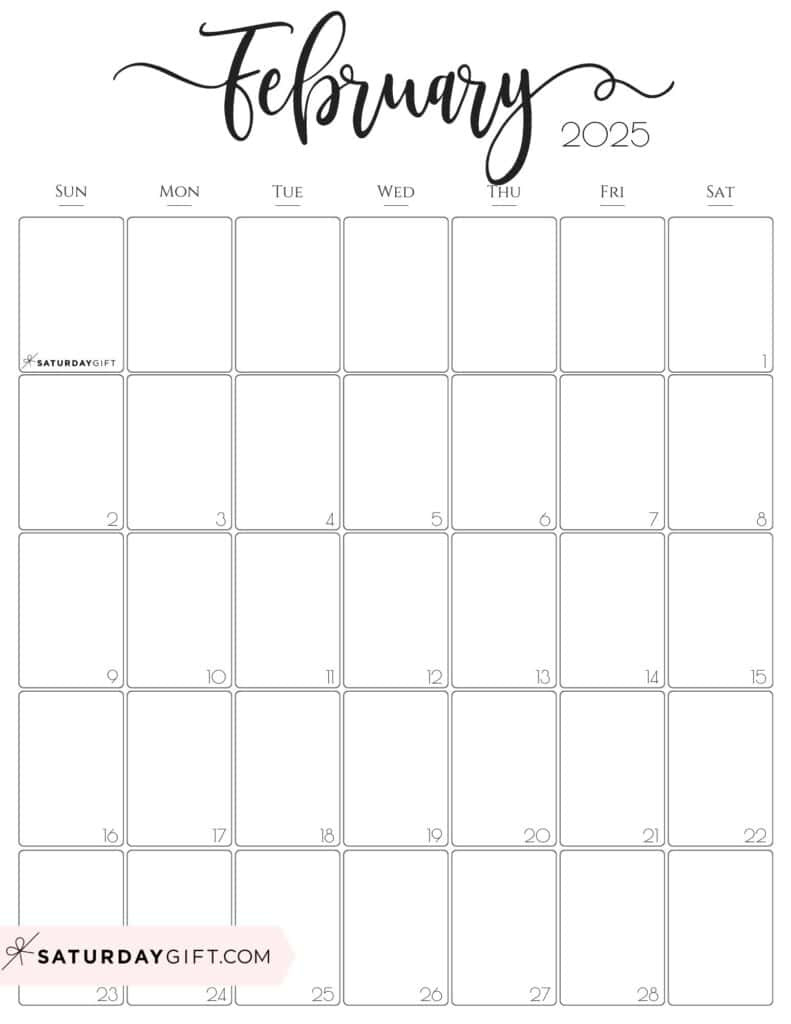 Aesthetic Printable Vertical Calendar 2025Saturday Gift inside February 2025 Calendar Printable Portrait