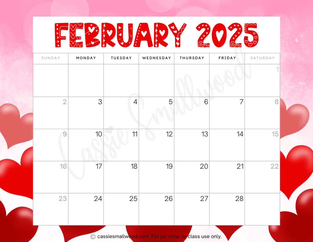 Cute 2025 Free Printable Monthly Calendars - Cassie Smallwood inside Free Printable Calendar For February 2025