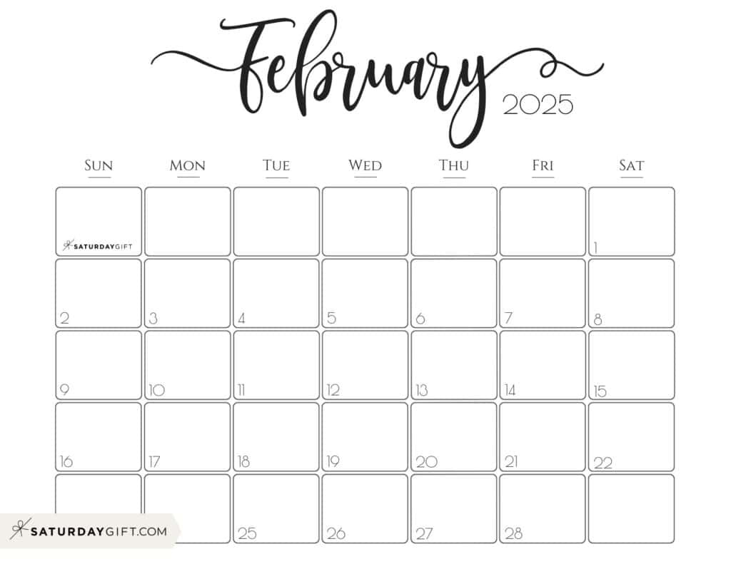 February 2025 Calendar - 20 Cute &amp;amp; Free Printables | Saturdaygift regarding February 25 Calendar Printable