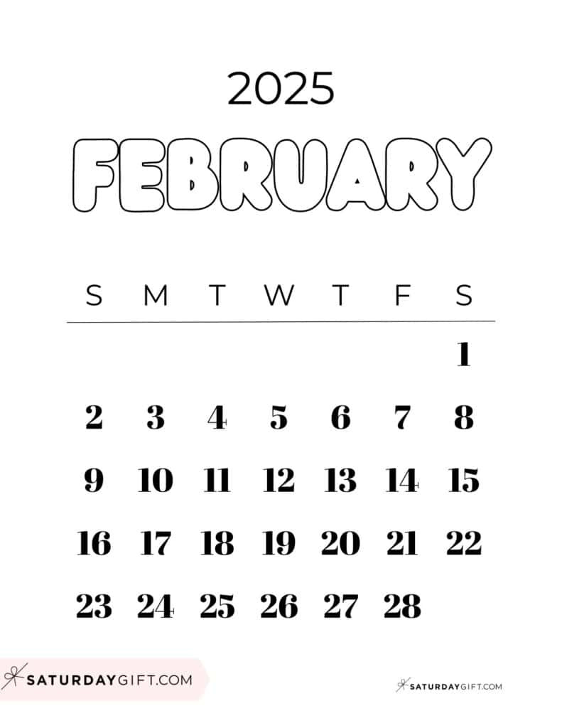 February 2025 Calendar - 20 Cute &amp;amp; Free Printables | Saturdaygift throughout Cute Printable February Calendar 2025