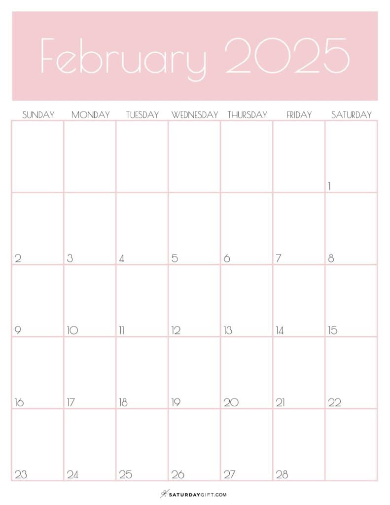 February 2025 Calendar - 20 Cute &amp;amp; Free Printables | Saturdaygift with regard to February 2025 Calendar Printable Vertical