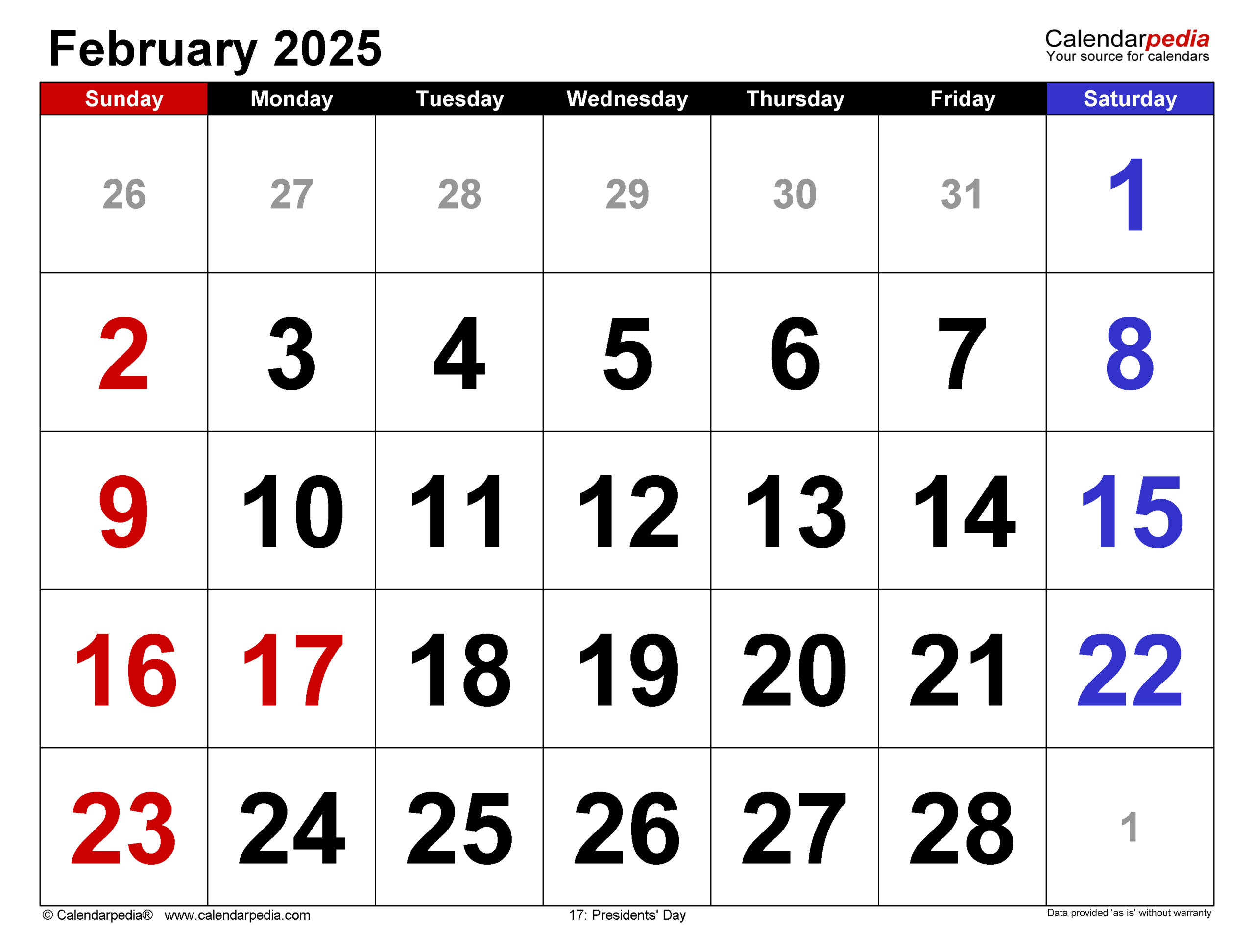 February 2025 Calendar | Templates For Word, Excel And Pdf intended for February Calendar 2025 Numbers Printable