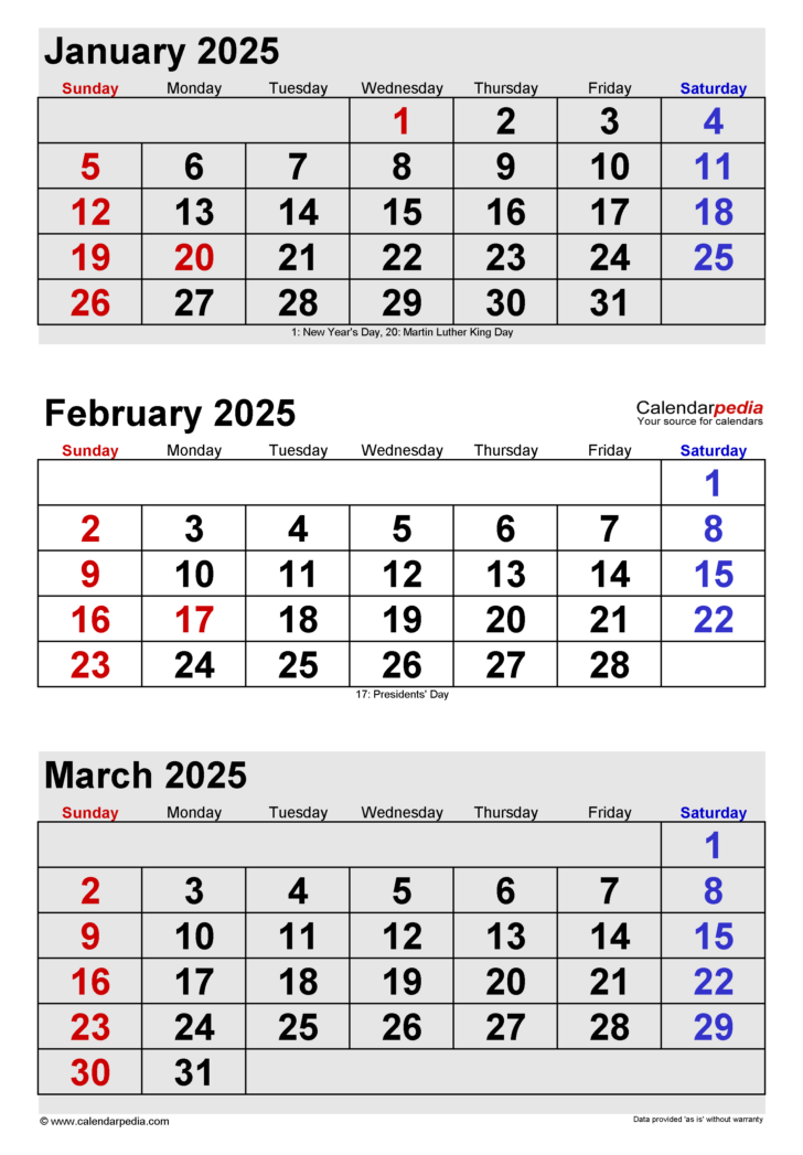 Printable Calendar 2025 January February March