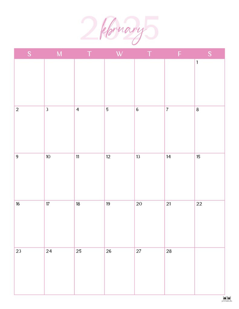 February 2025 Calendars - 107 Free Printables | Printabulls in Feb 25 Calendar Printable