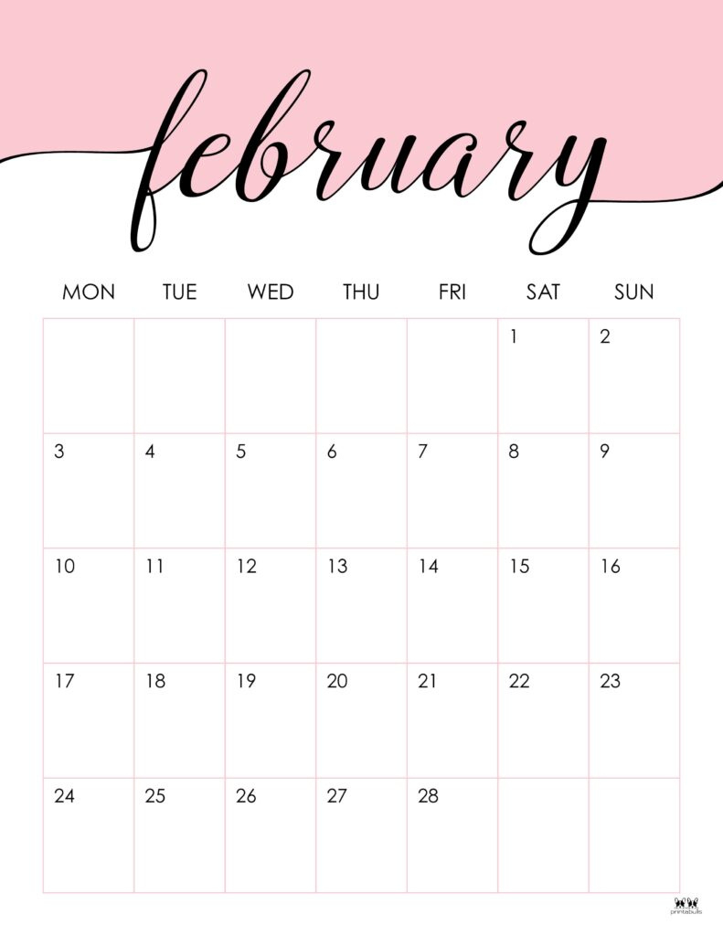 February 2025 Calendars - 107 Free Printables | Printabulls intended for Cute Printable February Calendar 2025