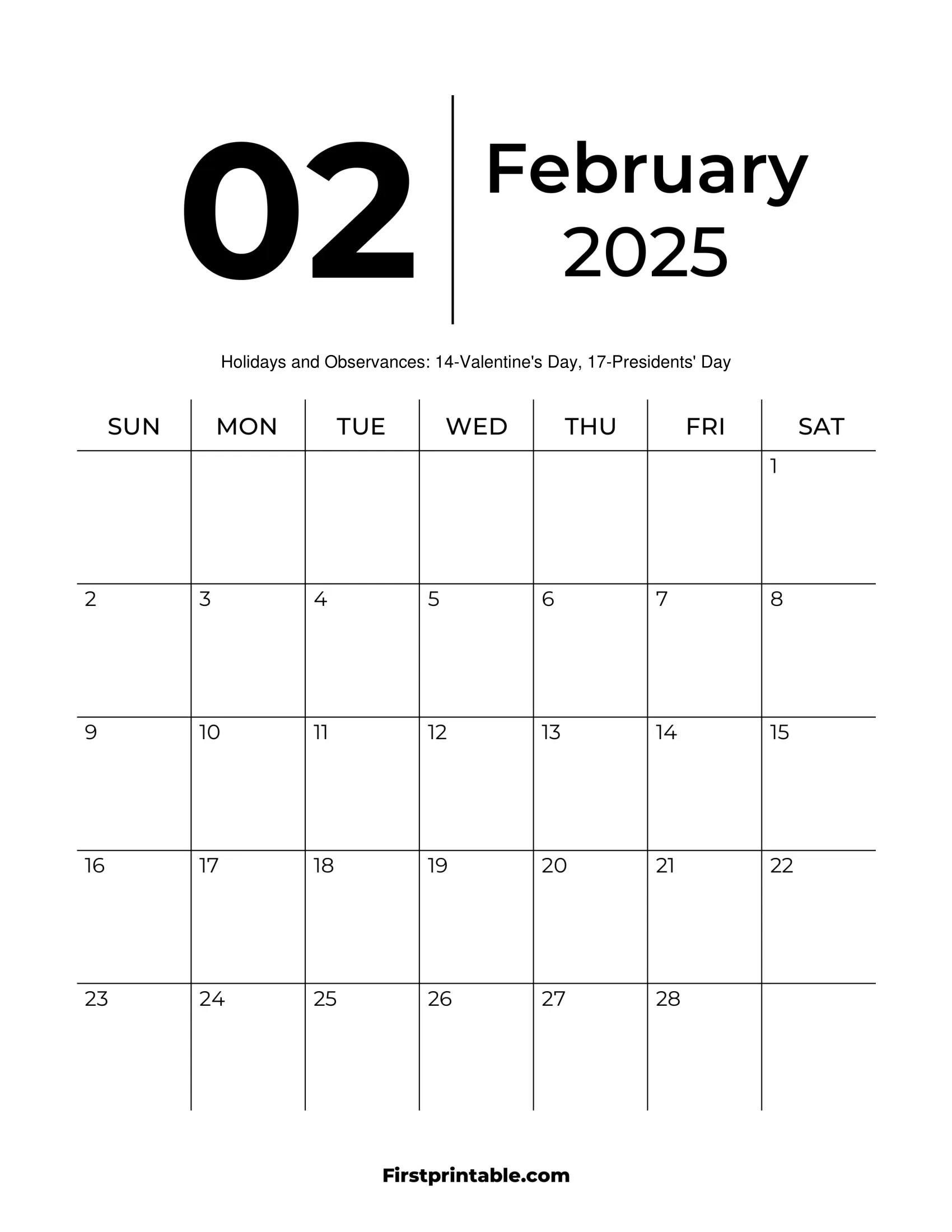 February 2025 Calendars - Free Printable &amp;amp; Fillable inside Blank February 2025 Calendar Printable