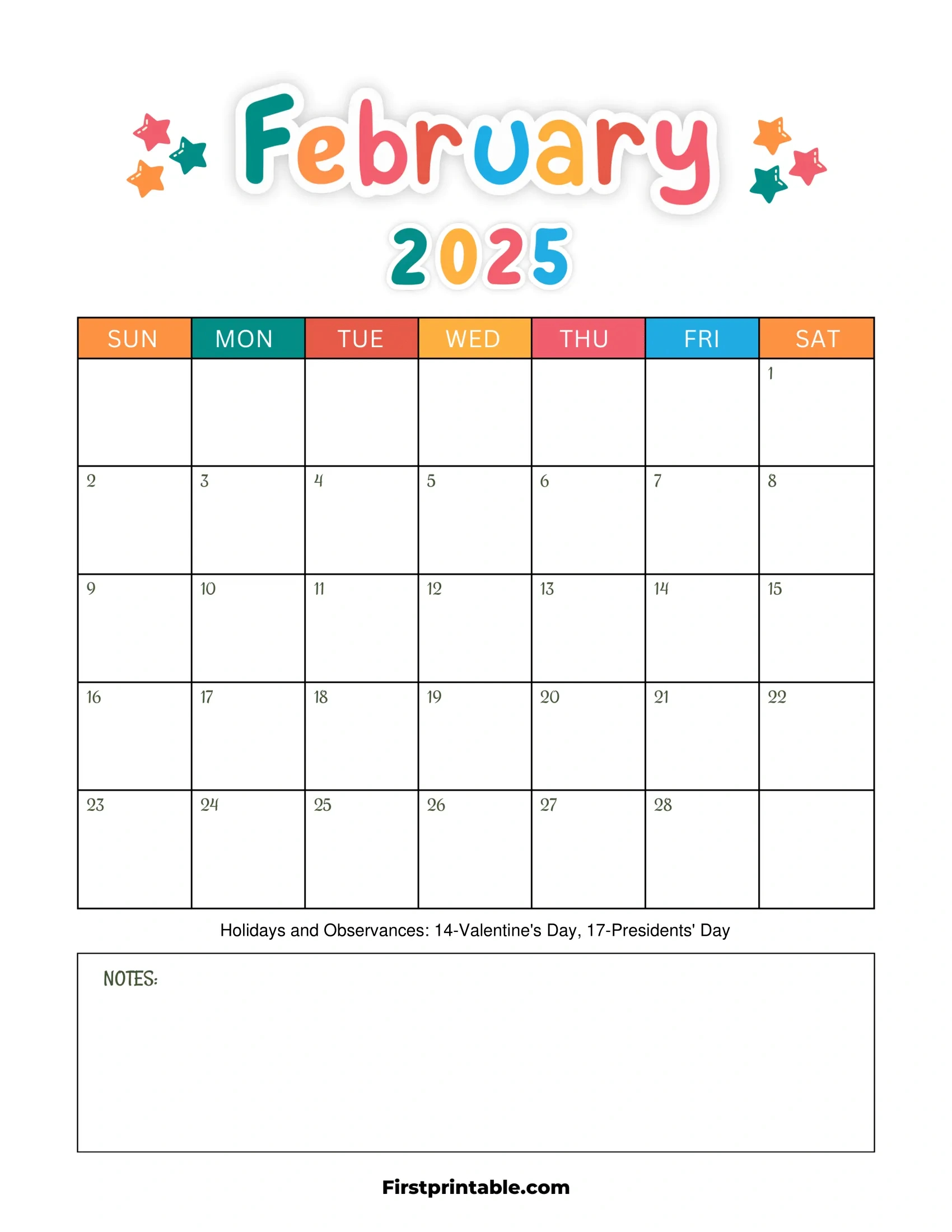 February 2025 Calendars - Free Printable &amp;amp; Fillable regarding February 2025 Calendar Printable With Lines