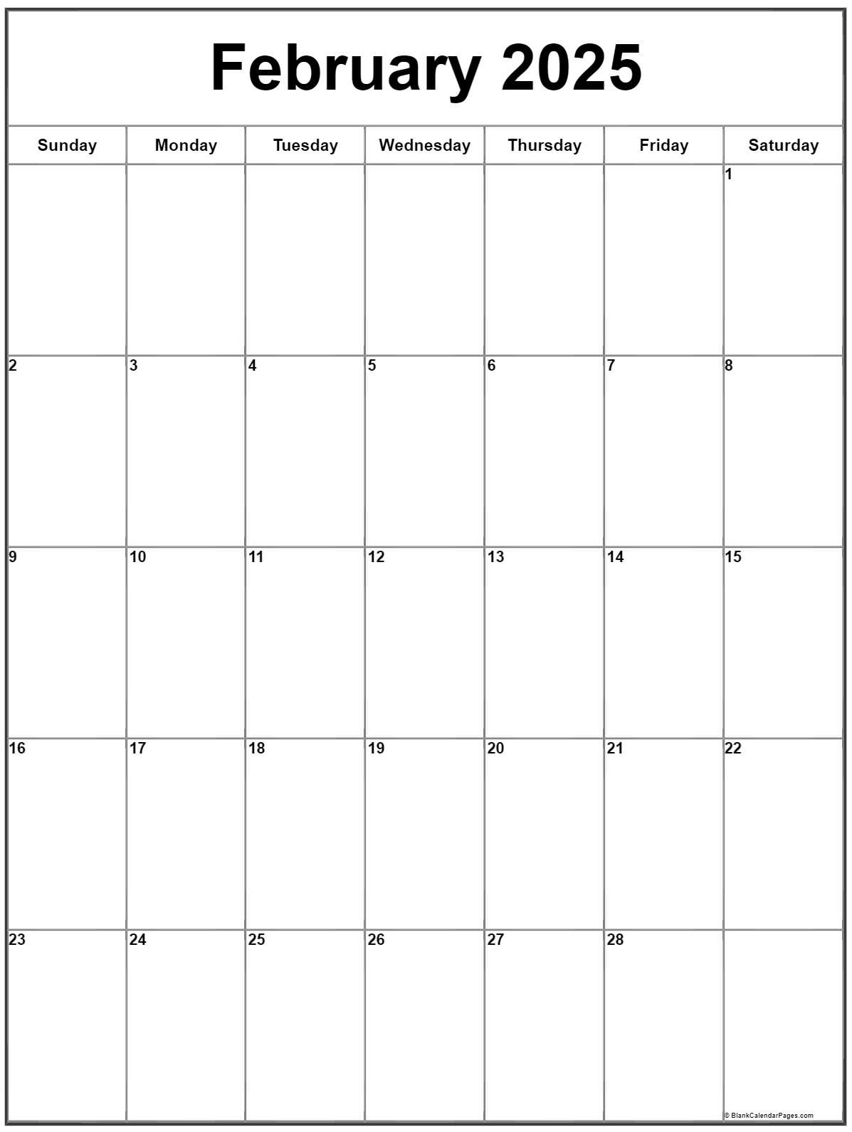 February 2025 Vertical Calendar | Portrait pertaining to February 2025 Calendar Vertical Printable