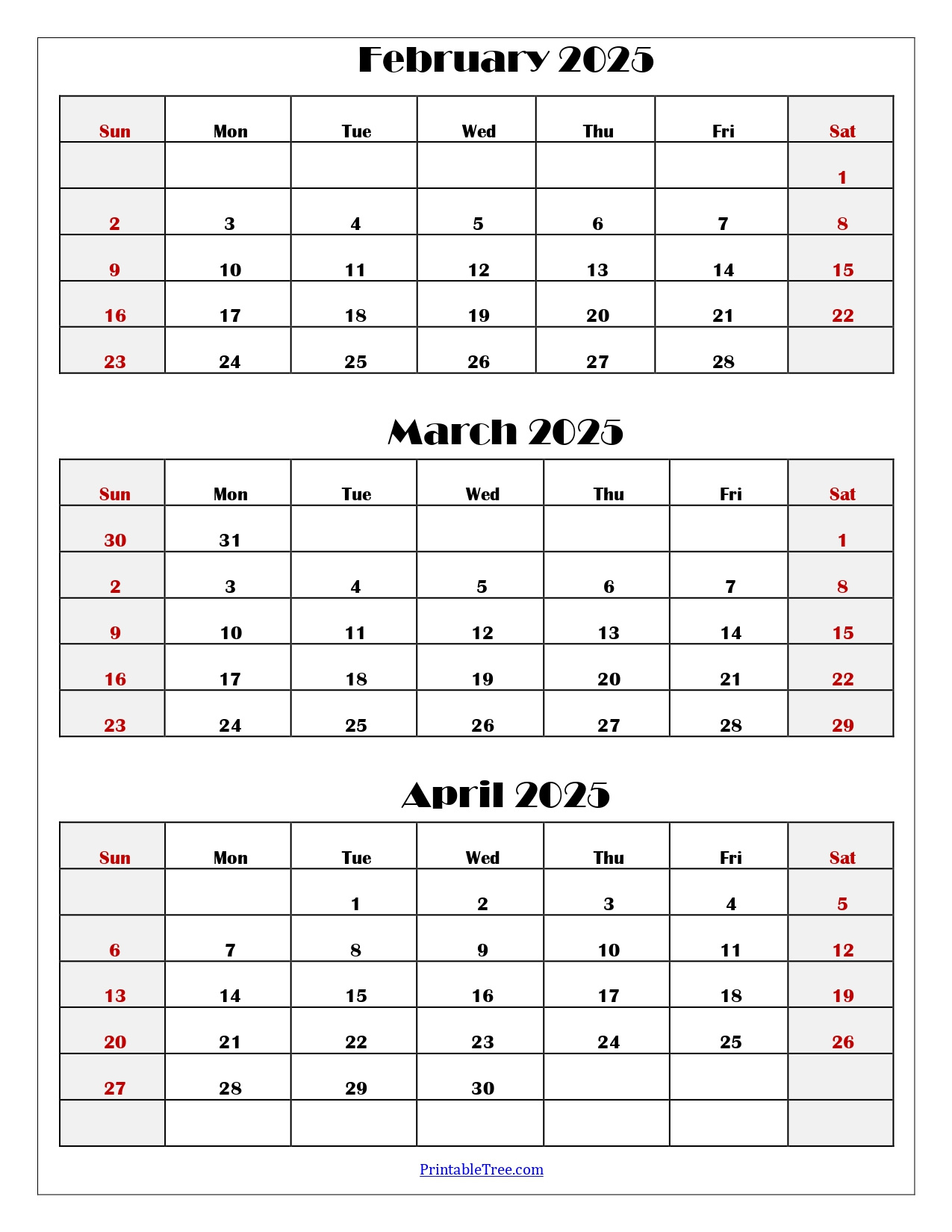 February To April 2025 Calendar Printable Pdf | Three Months Calendar with Feb March April 2025 Calendar Printable