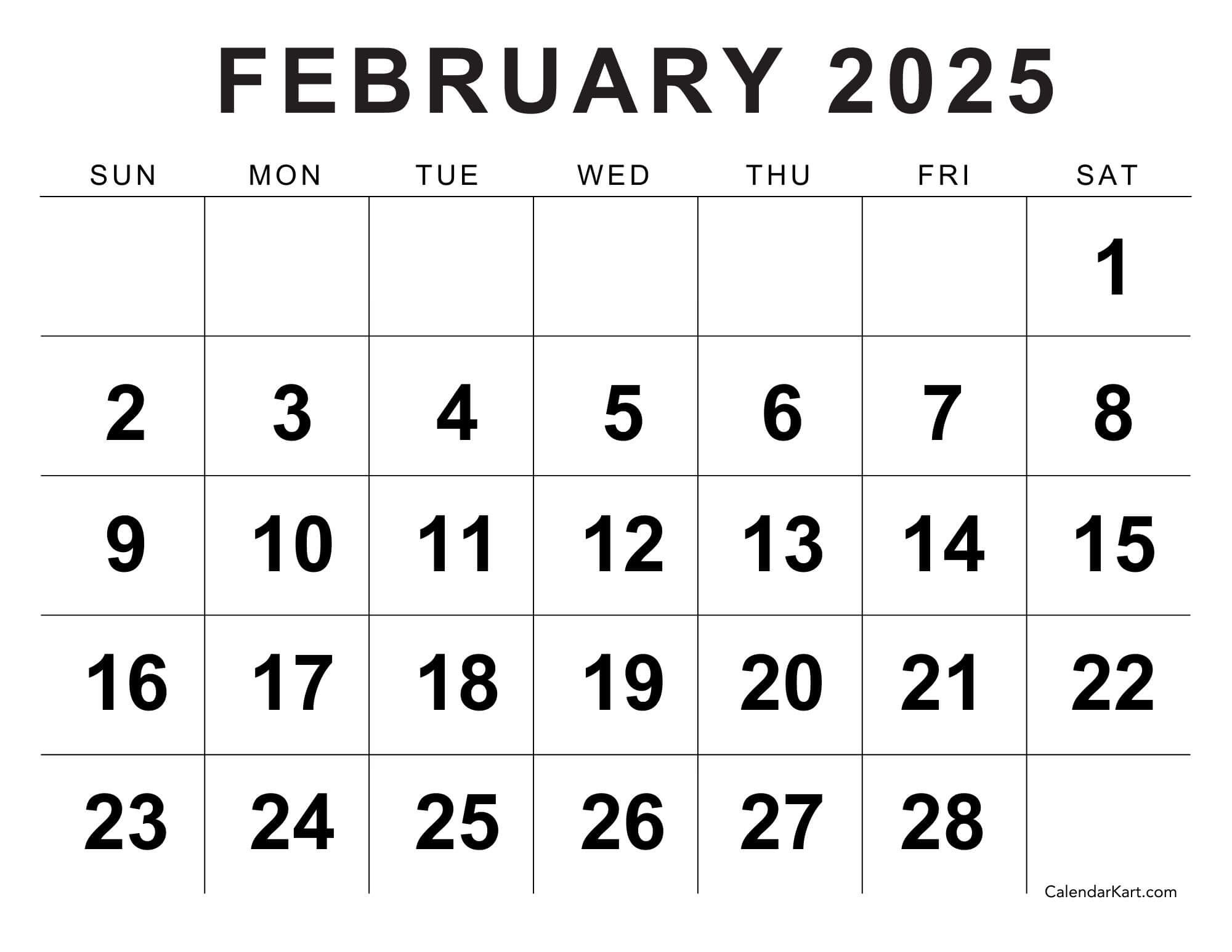 Free &amp;amp; Cute Printable February 2025 Calendar - Calendarkart regarding Printable Feb 2025 Calendar