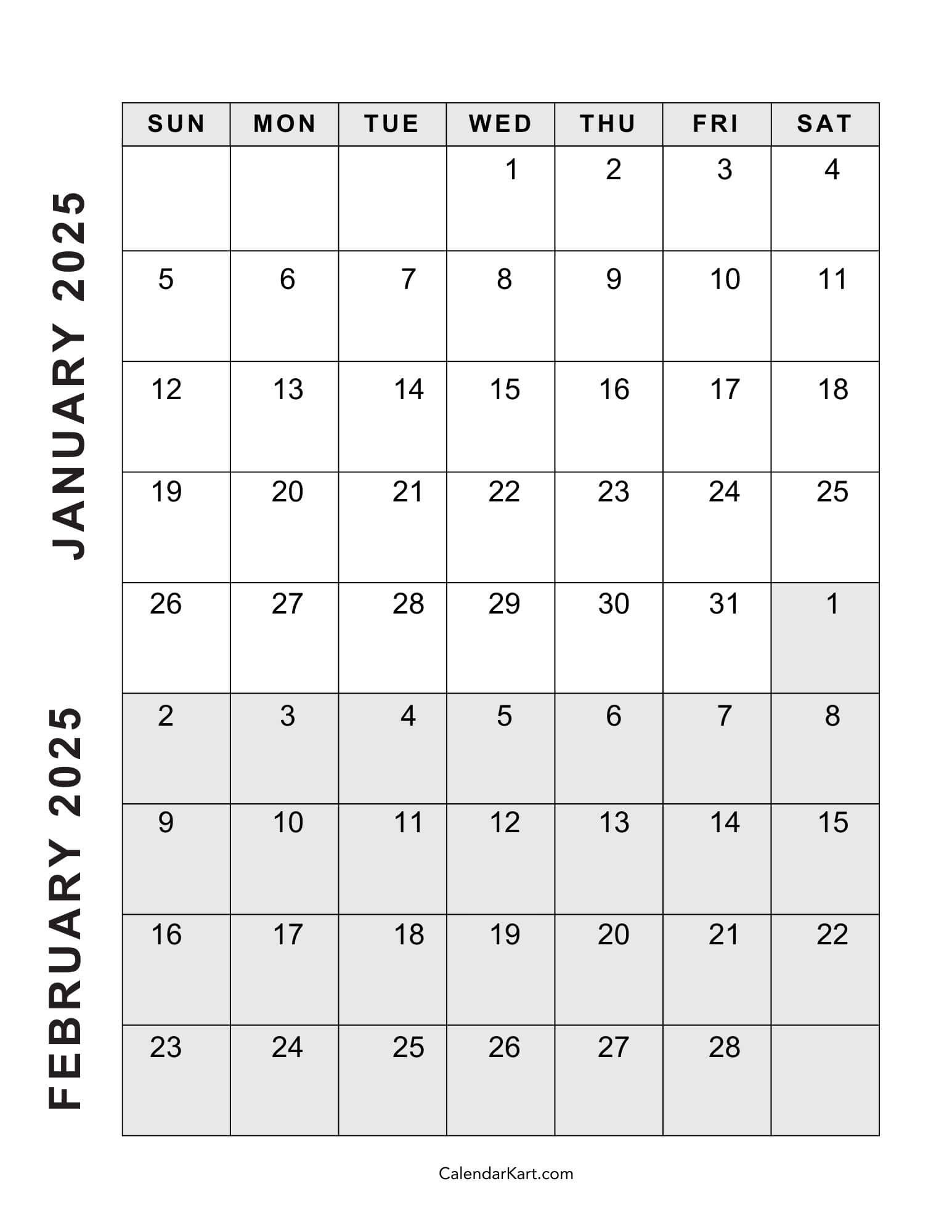 Free Printable January February Calendar 2025 - Calendarkart in January and February 2025 Calendar Printable