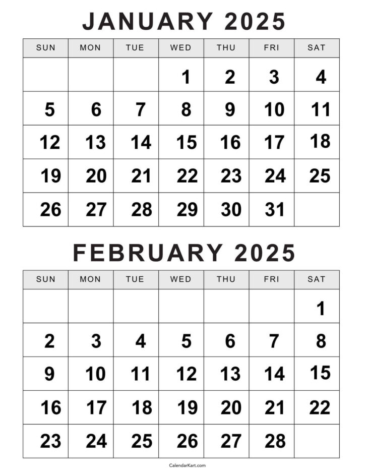 January and February Printable Calendar 2025