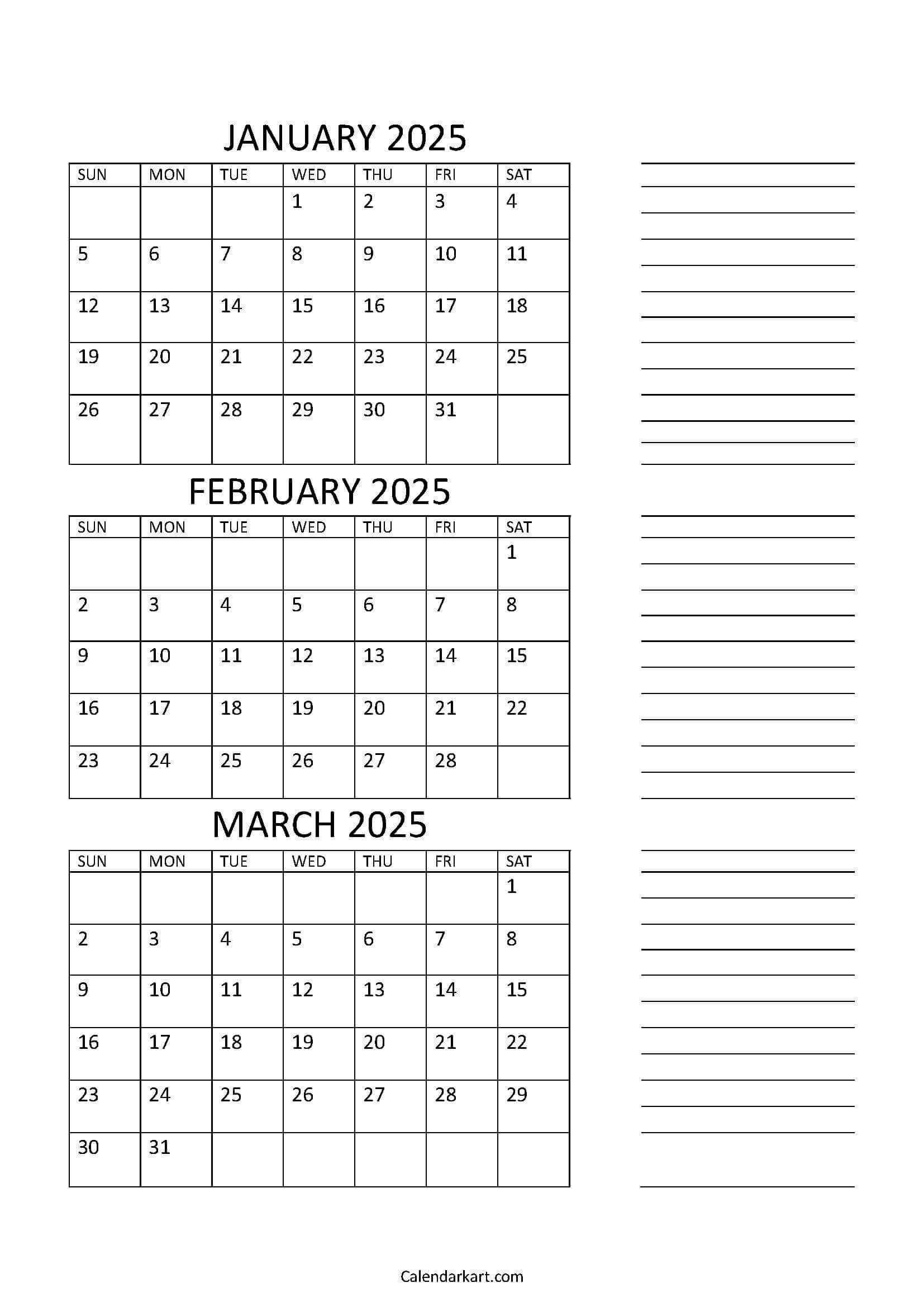 Free Printable January To March 2025 Calendar - Calendarkart with January February March 2025 Calendar Printable