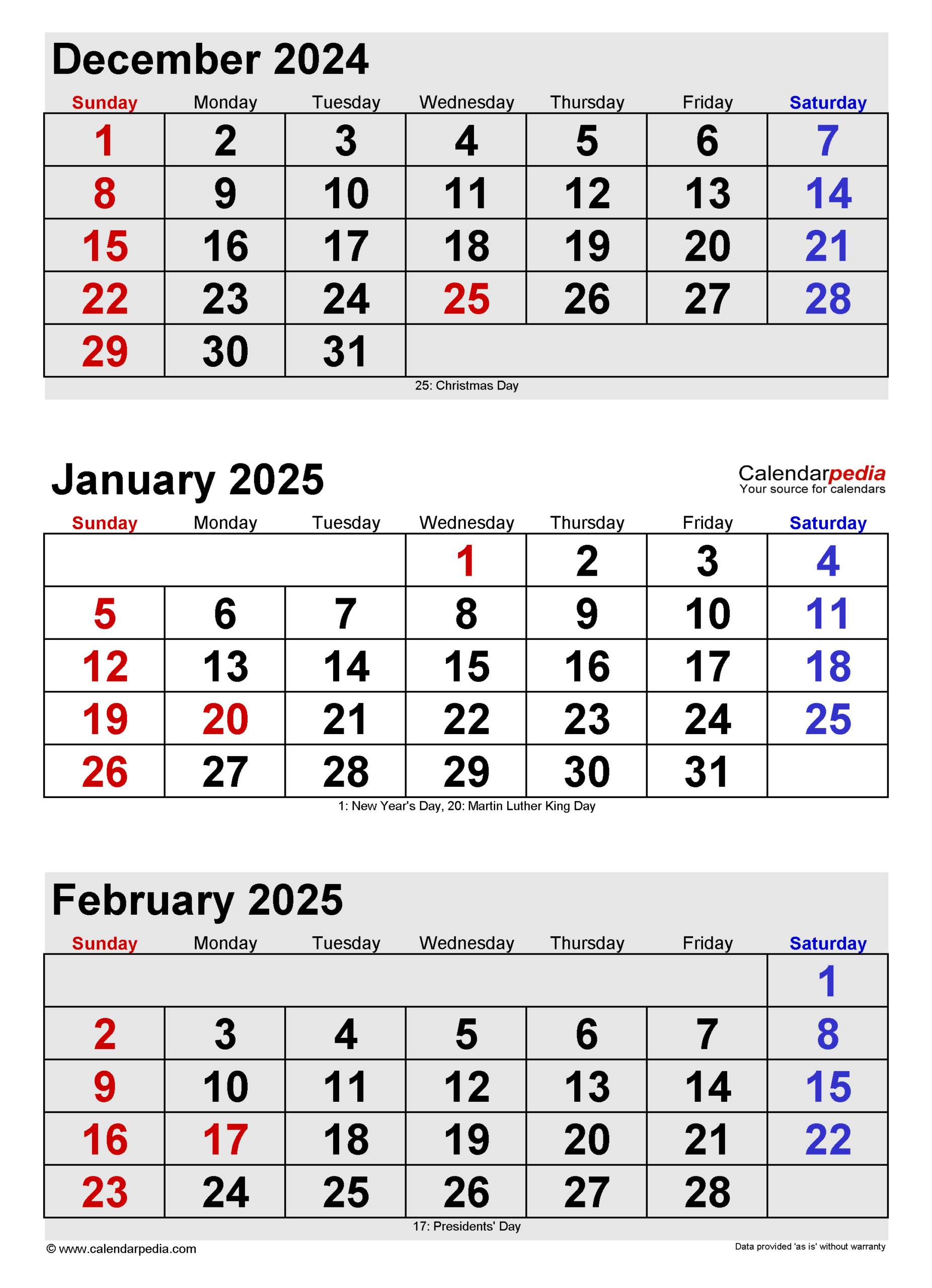 January 2025 Calendar | Templates For Word, Excel And Pdf within Printable 3 Month Calendar December January February 2025