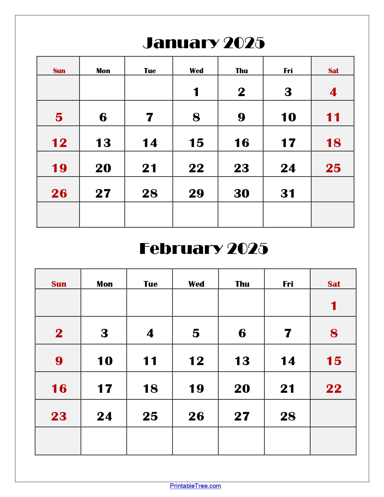 January And February 2025 Calendar | Two Months Calendar inside January and February Calendar 2025 Printable