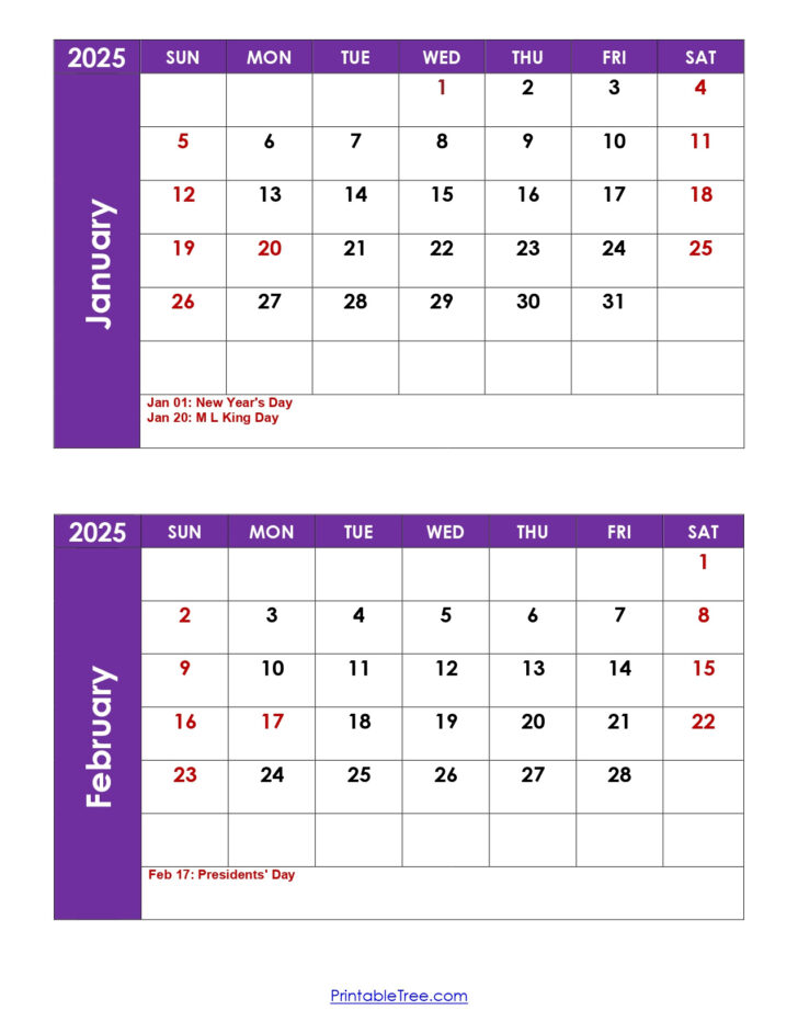 Printable January and February 2025 Calendar