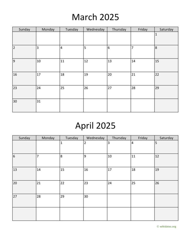 Feb March April 2025 Calendar Printable