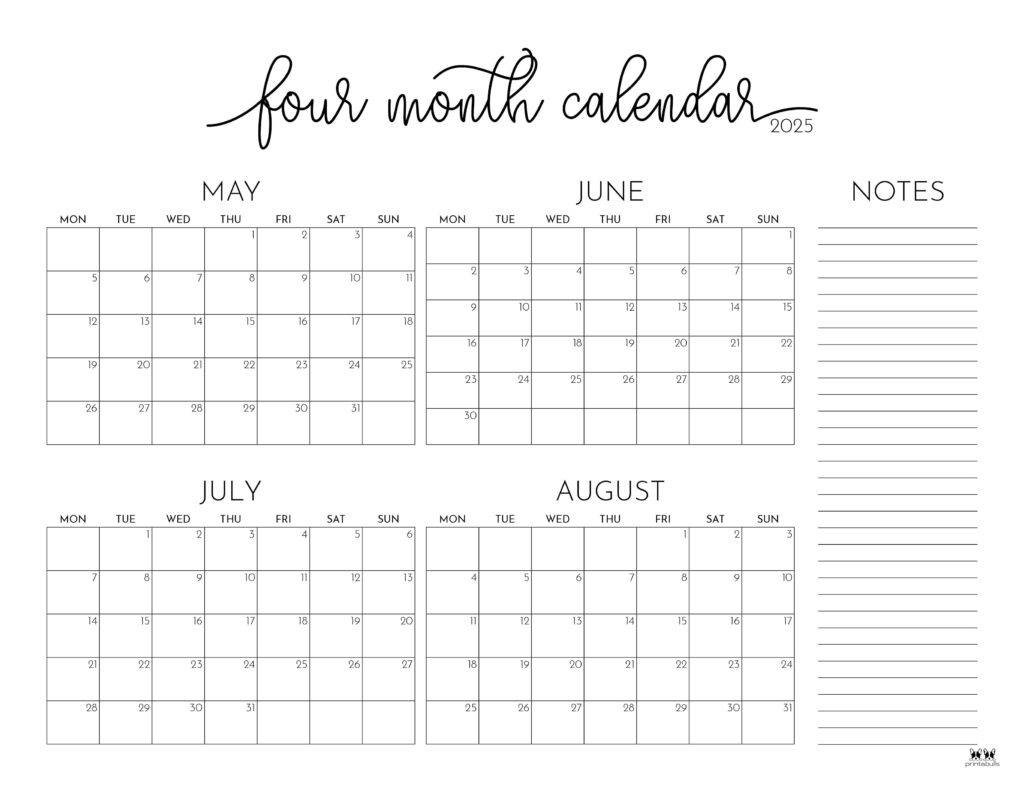 2025 Four Month Calendars - 31 Free Printables | Printabulls for February March April 2025 Calendar