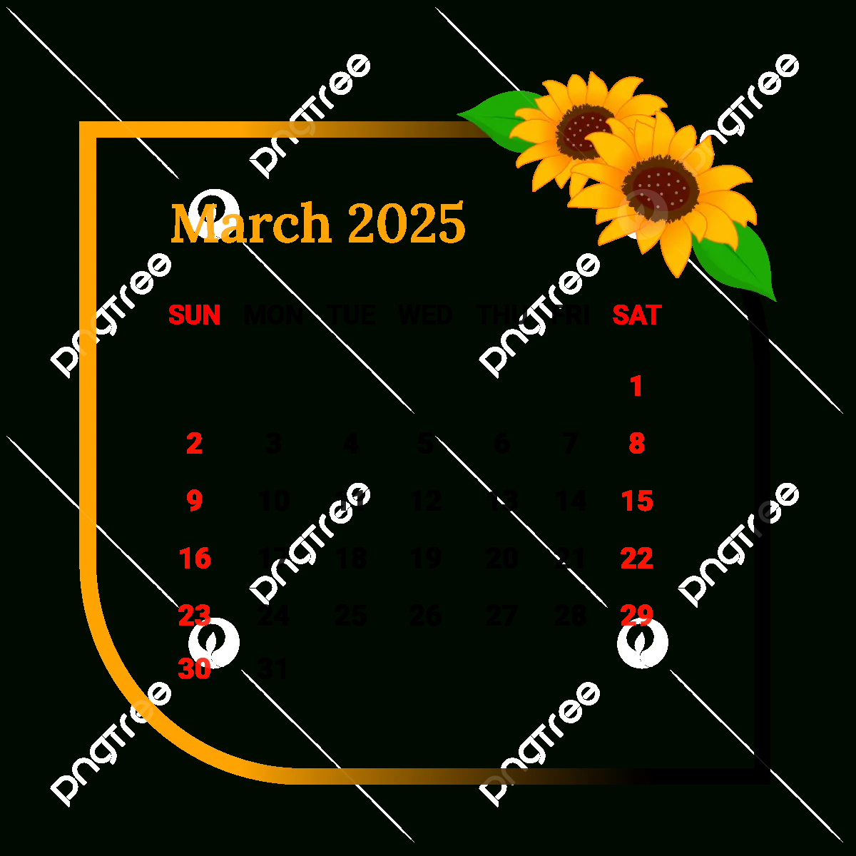 2025 March Calendar With Flower Frame Vector, Monthly Calendar for March Clip Art Calendar 2025