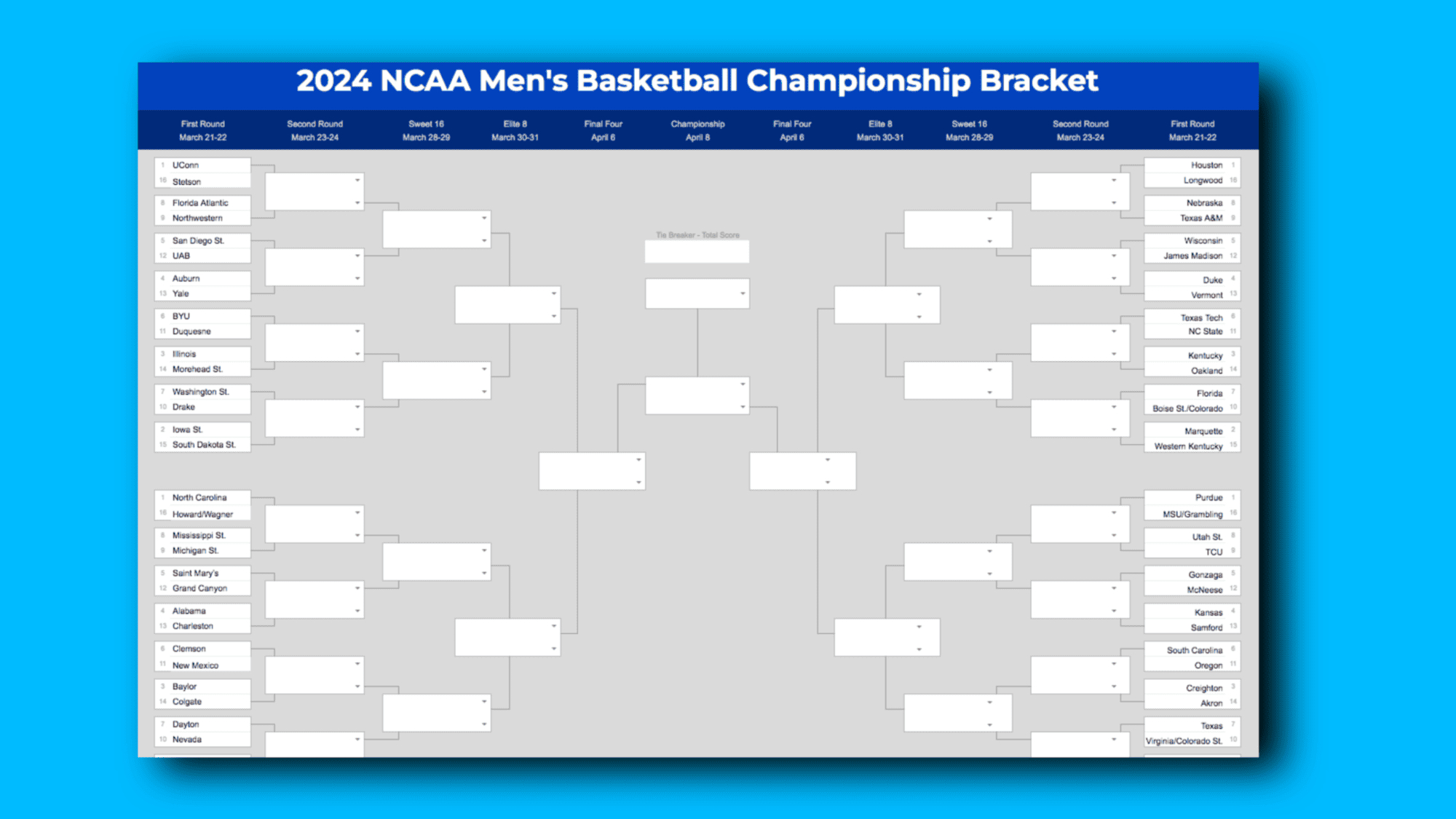 2025 March Madness Bracket (Excel &amp;amp; Google Sheets Template) for March Madness 2025 Calendar