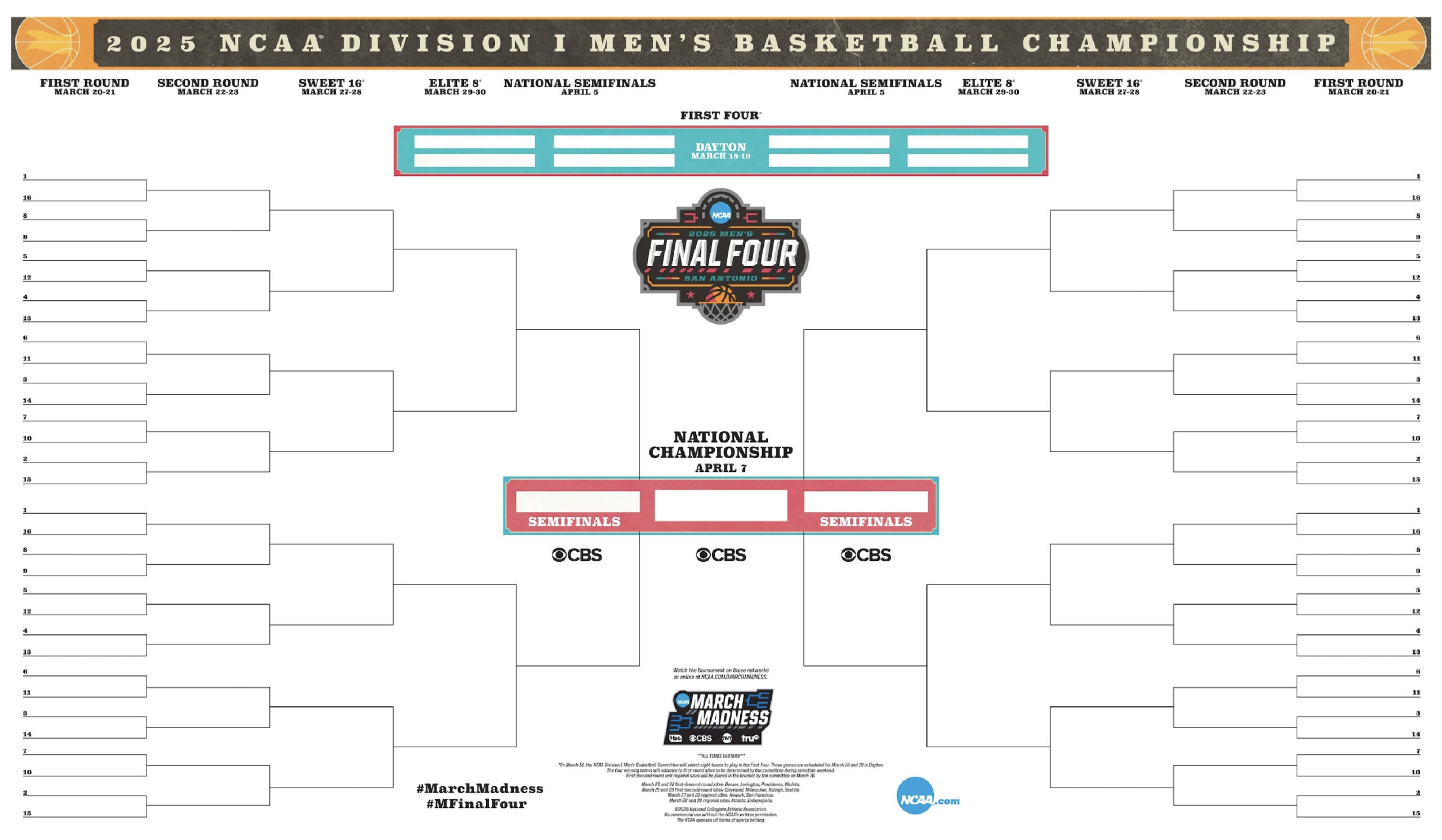 2025 Ncaa Printable Bracket, Schedule For March Madness | Ncaa with March Madness 2025 Calendar