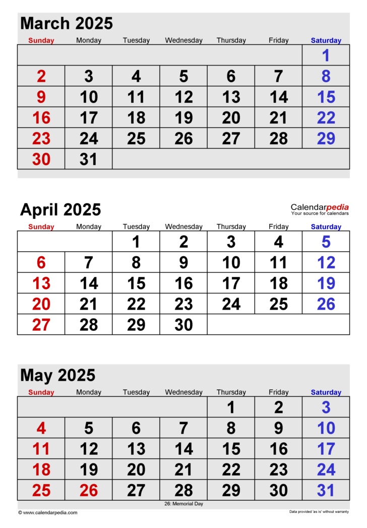 March and April Calendar 2025