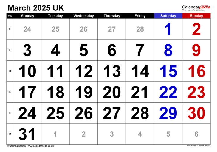 2025 Calendar March Month