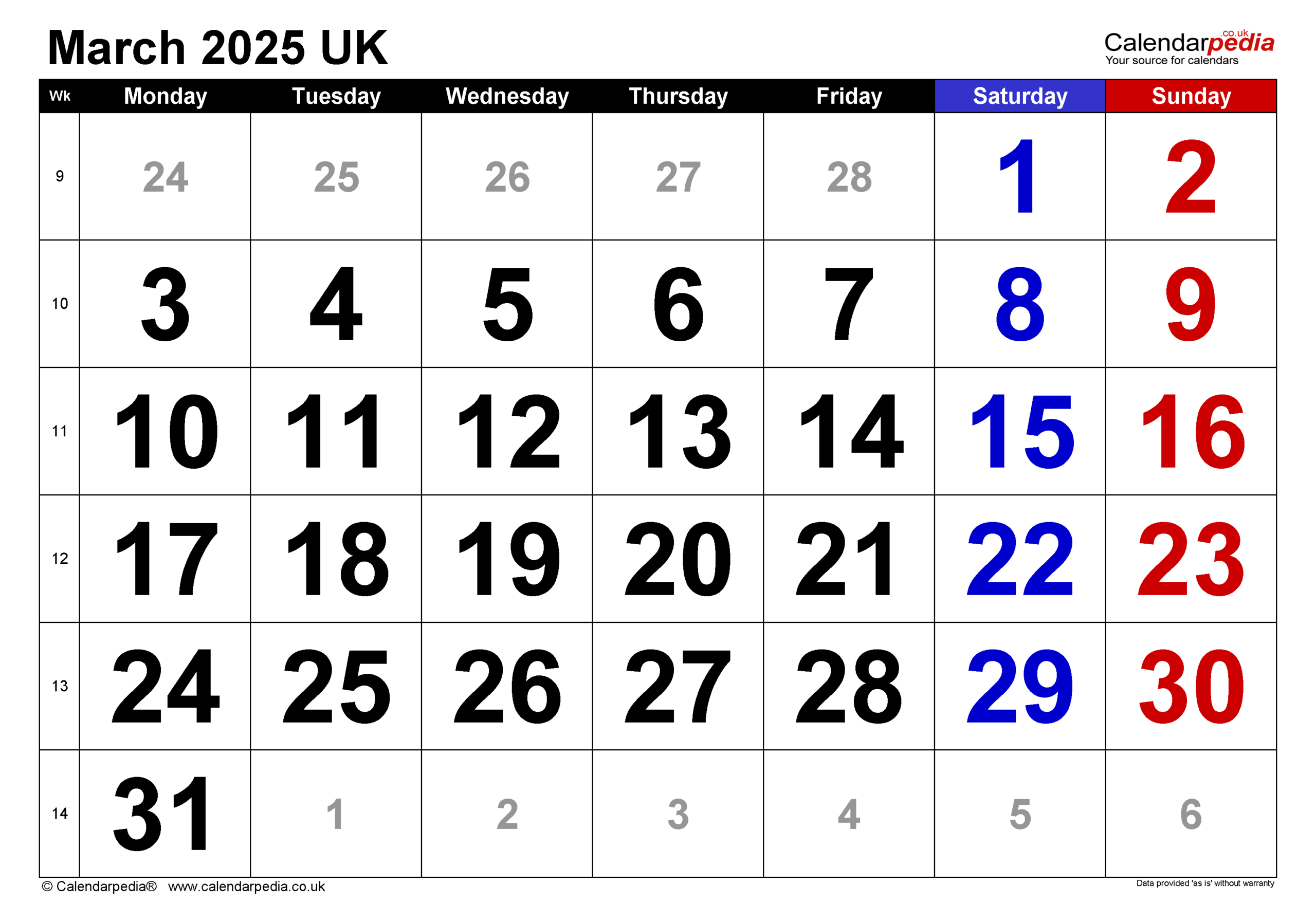 Calendar March 2025 Uk With Excel, Word And Pdf Templates for 2025 Calendar March Month