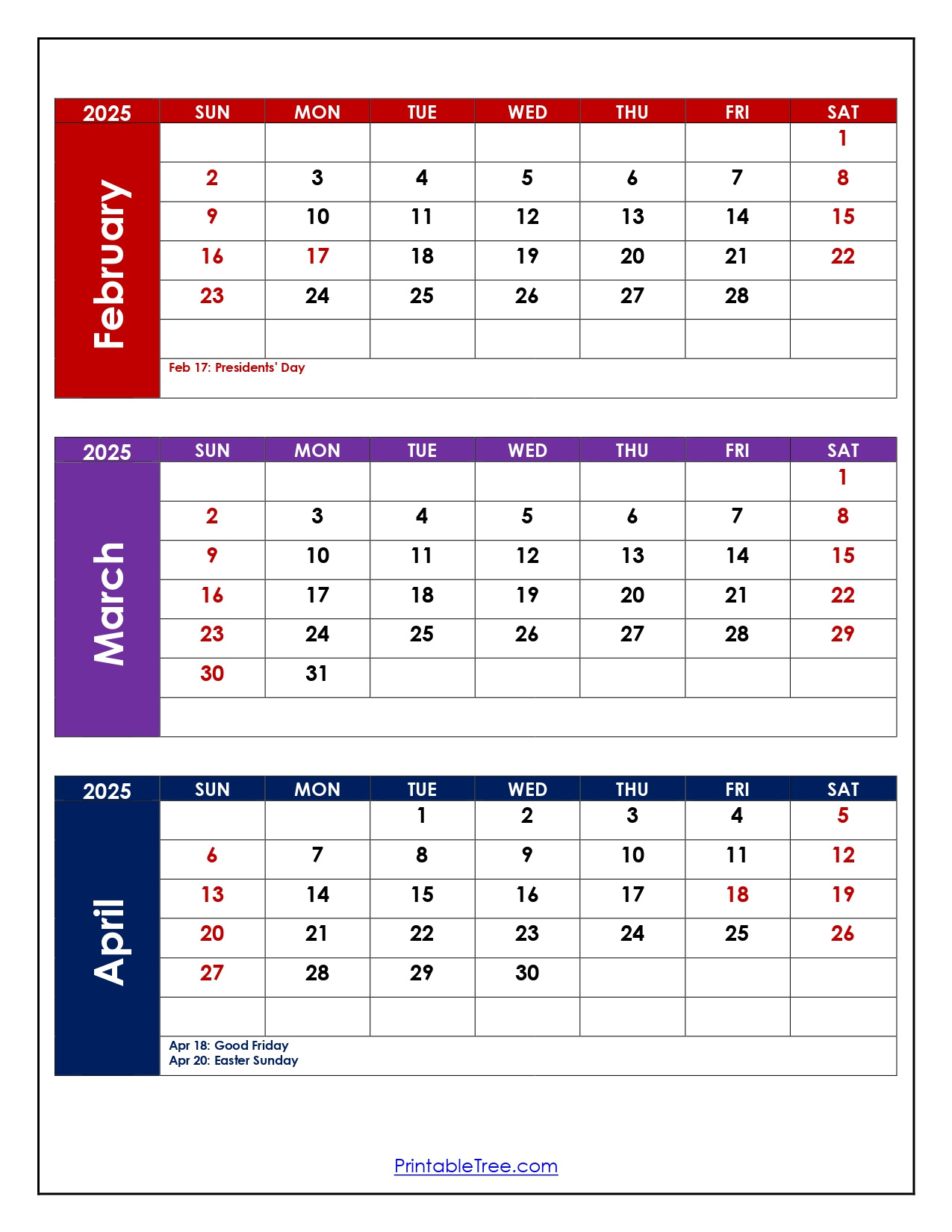 February To April 2025 Calendar Printable Pdf | Three Months Calendar regarding February March April 2025 Calendar