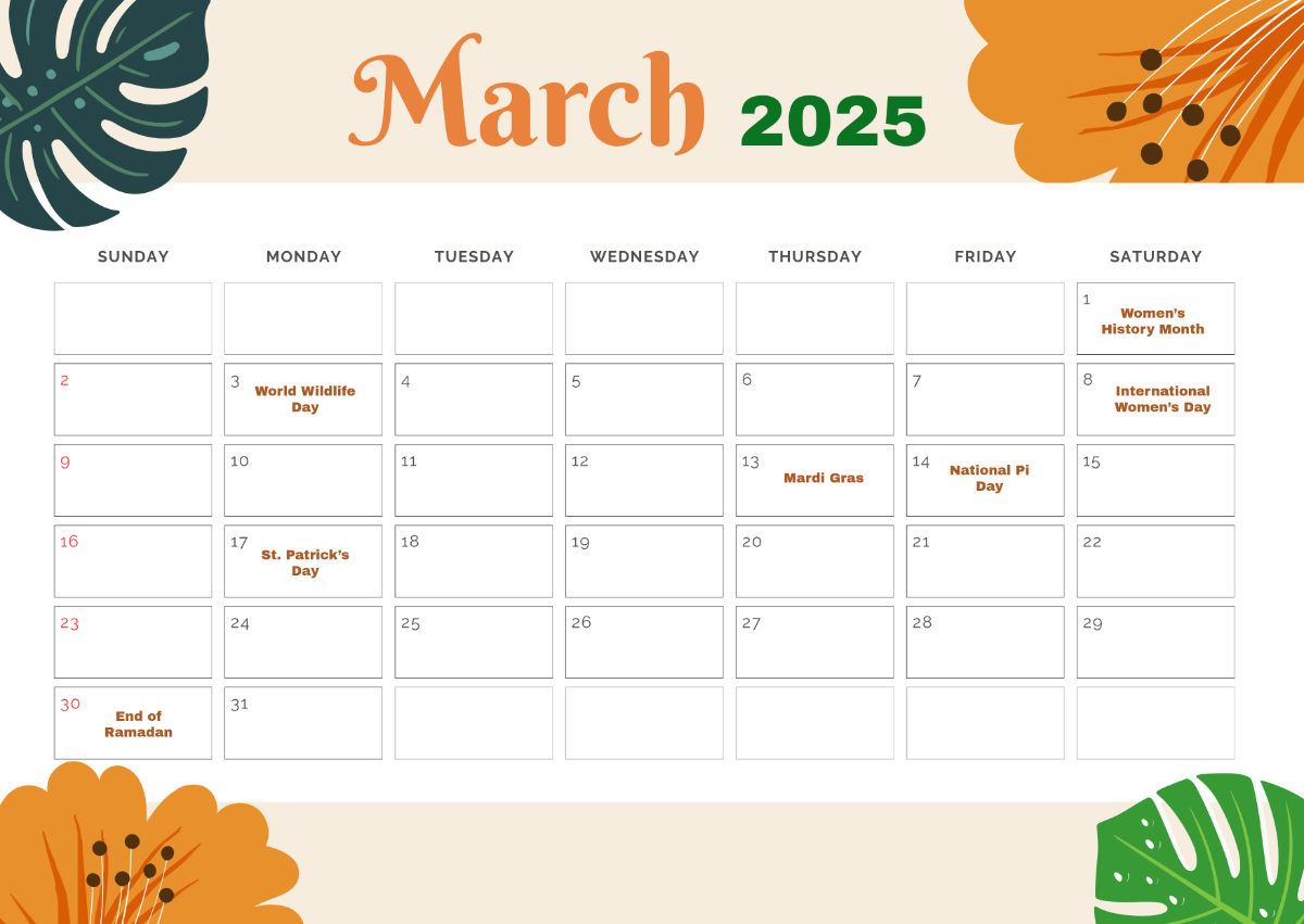 Free March 2025 Calendar Templates &amp;amp; Examples - Edit Online inside Calendar Events In March 2025