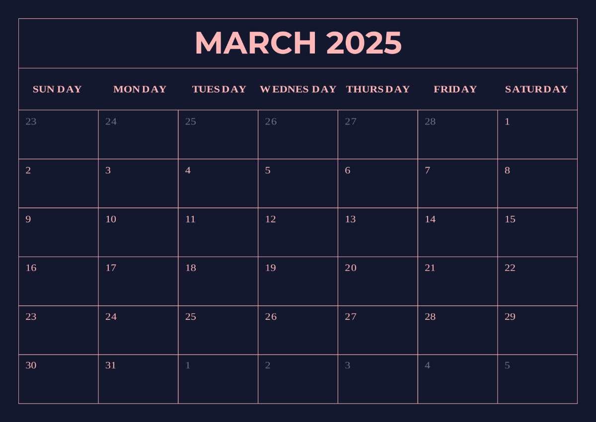 Free March 2025 Calendar With Moon Phases Template To Edit Online for March Madness 2025 Calendar