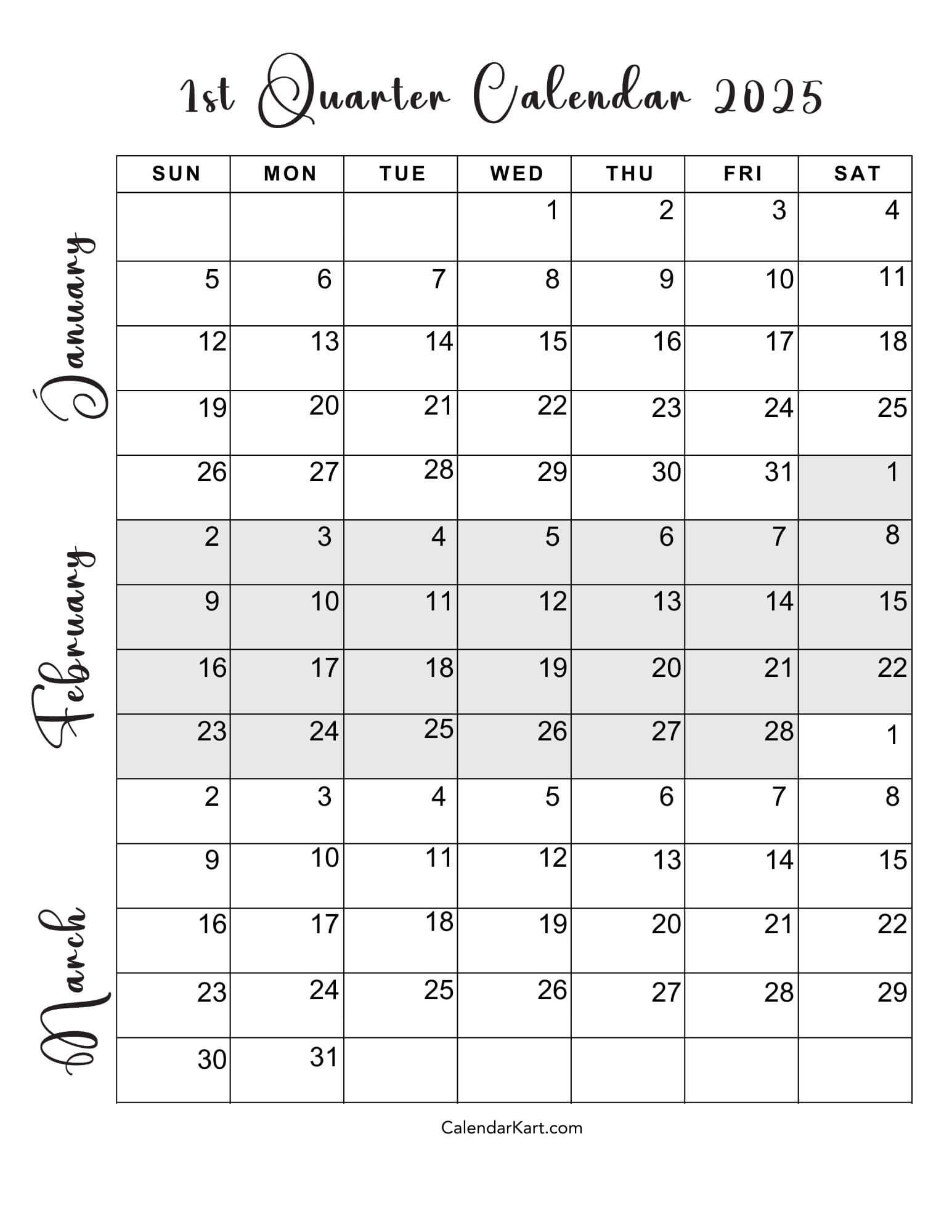 Free Printable January To March 2025 Calendar - Calendarkart for February And March 2025 Calendar