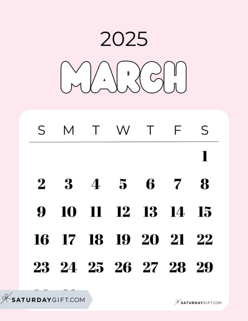 March 2025 Calendar - 20 Cute &amp;amp; Free Printables | Saturdaygift for Cute March 2025 Calendar