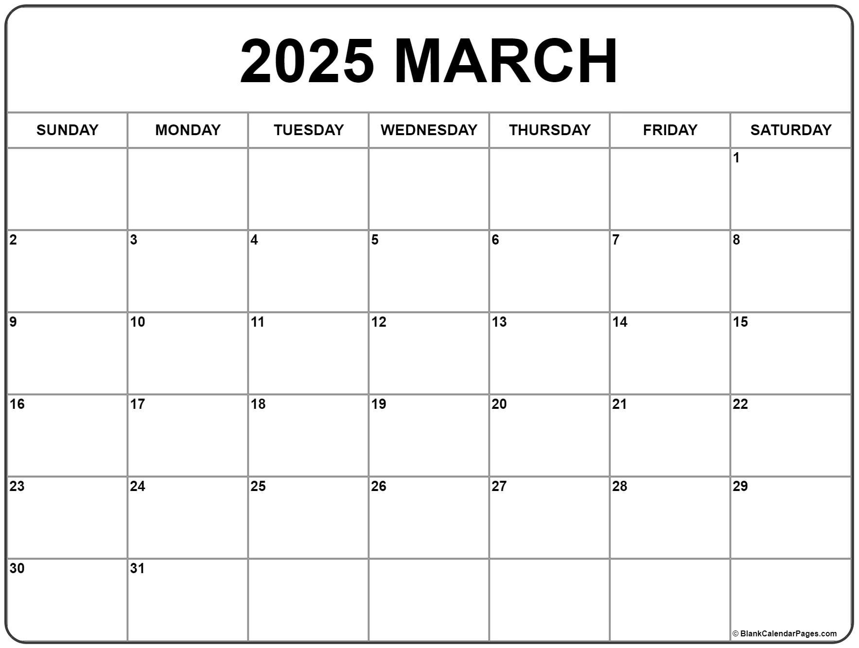 March 2025 Calendar | Free Printable Calendars in March Blank Printable Calendar 2025