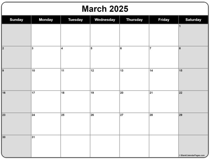 2025 March Month Calendar