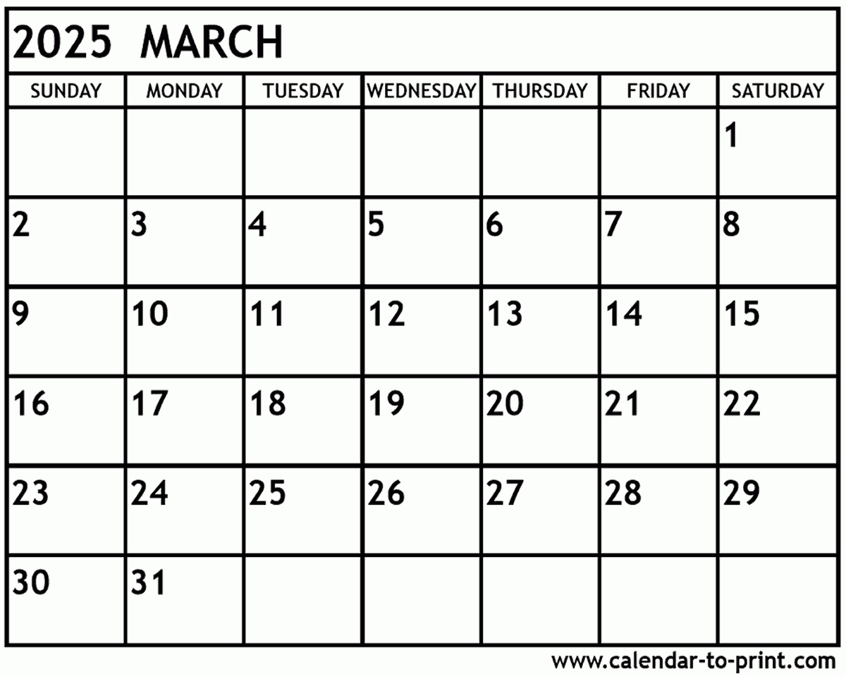 March 2025 Calendar Printable pertaining to Calendar For March Of 2025