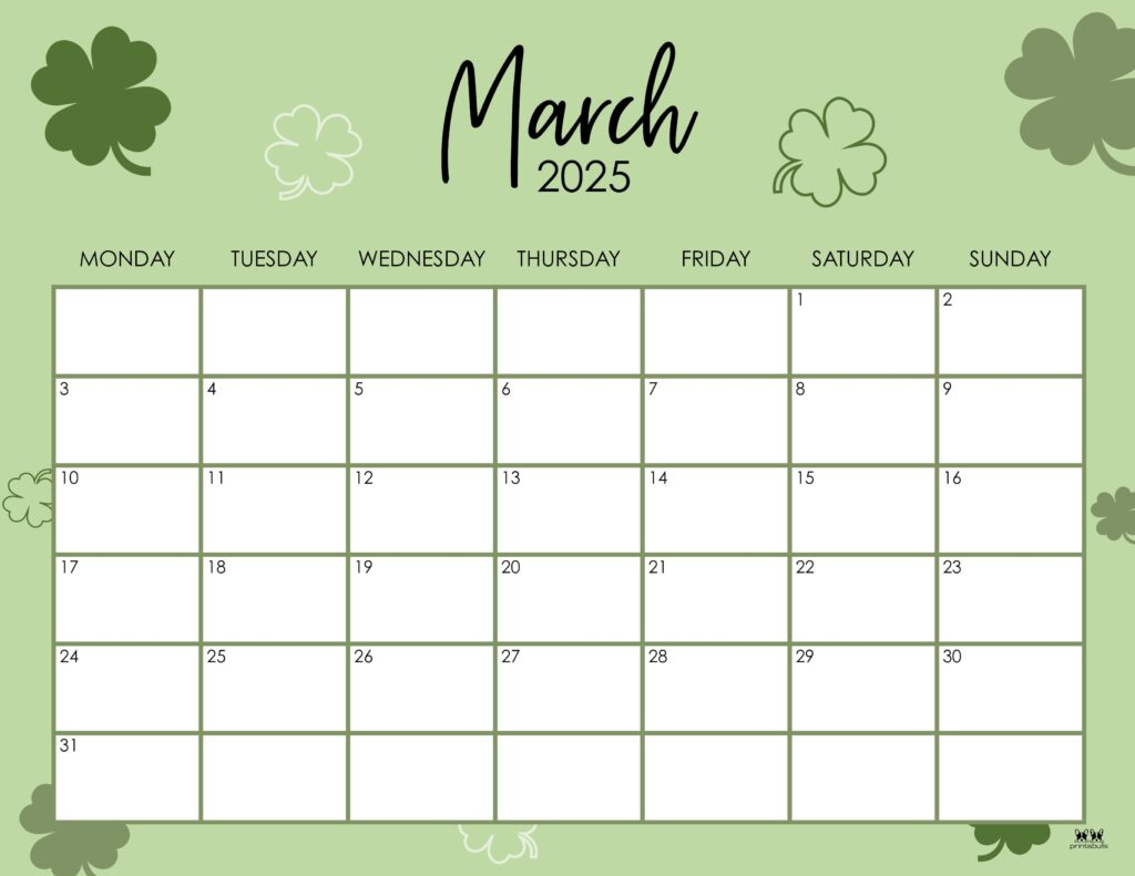 March 2025 Calendars - 107 Free Printables | Printabulls in Printable Calendar March 2025 Starting Monday